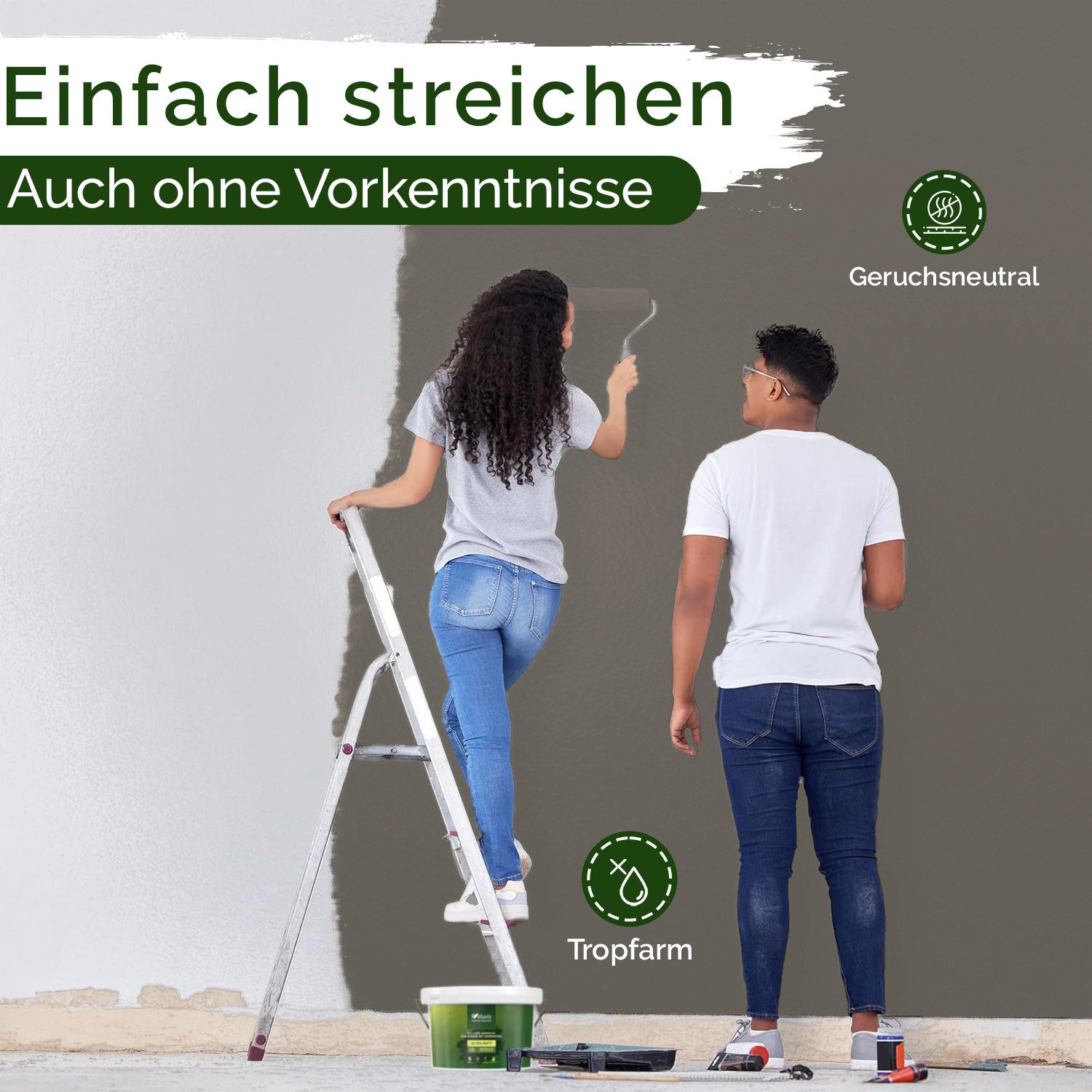 Veluxis Wandfarbe Veluxis® Wandfarbe Universal, Deckkraft-Klasse 1, Streifenfrei, tropfarm & VOC-frei