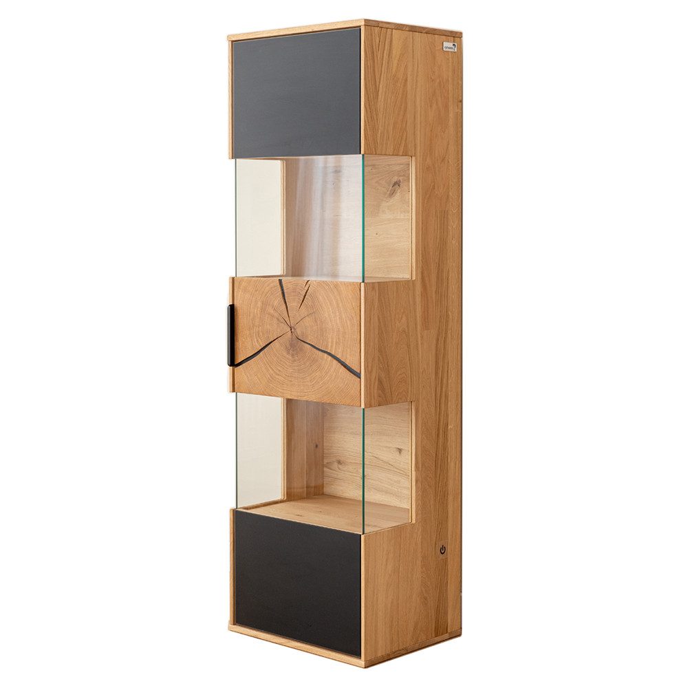 Lomadox Hängevitrine TIVAT-163 Eiche massiv geölt, 43 cm breit, inkl. LED-Beleuchtung