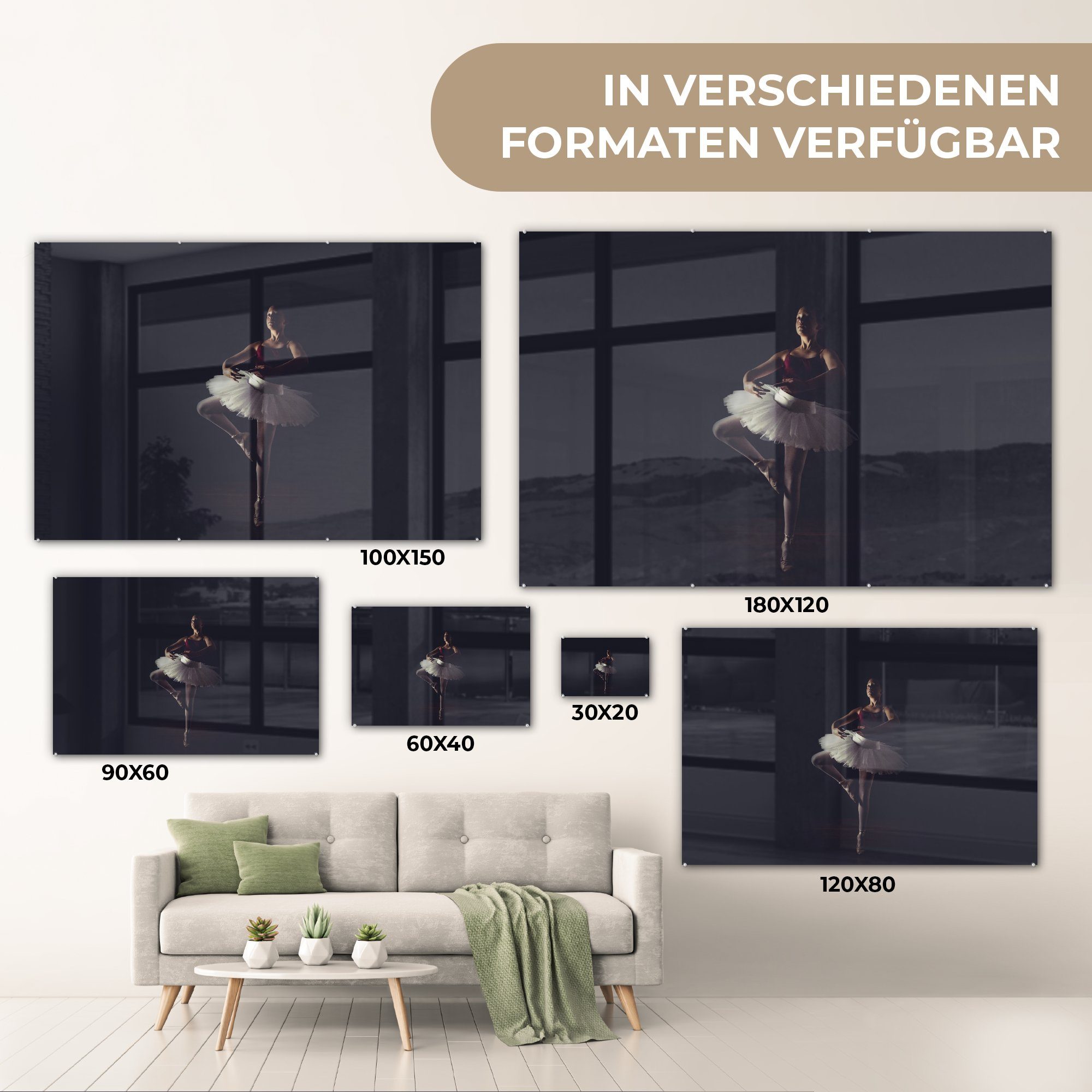 Hintergrund, Wohnzimmer Schlafzimmer MuchoWow schwarzem Porträt (1 St), Acrylglasbild & auf Acrylglasbilder jungen einer Ballerina