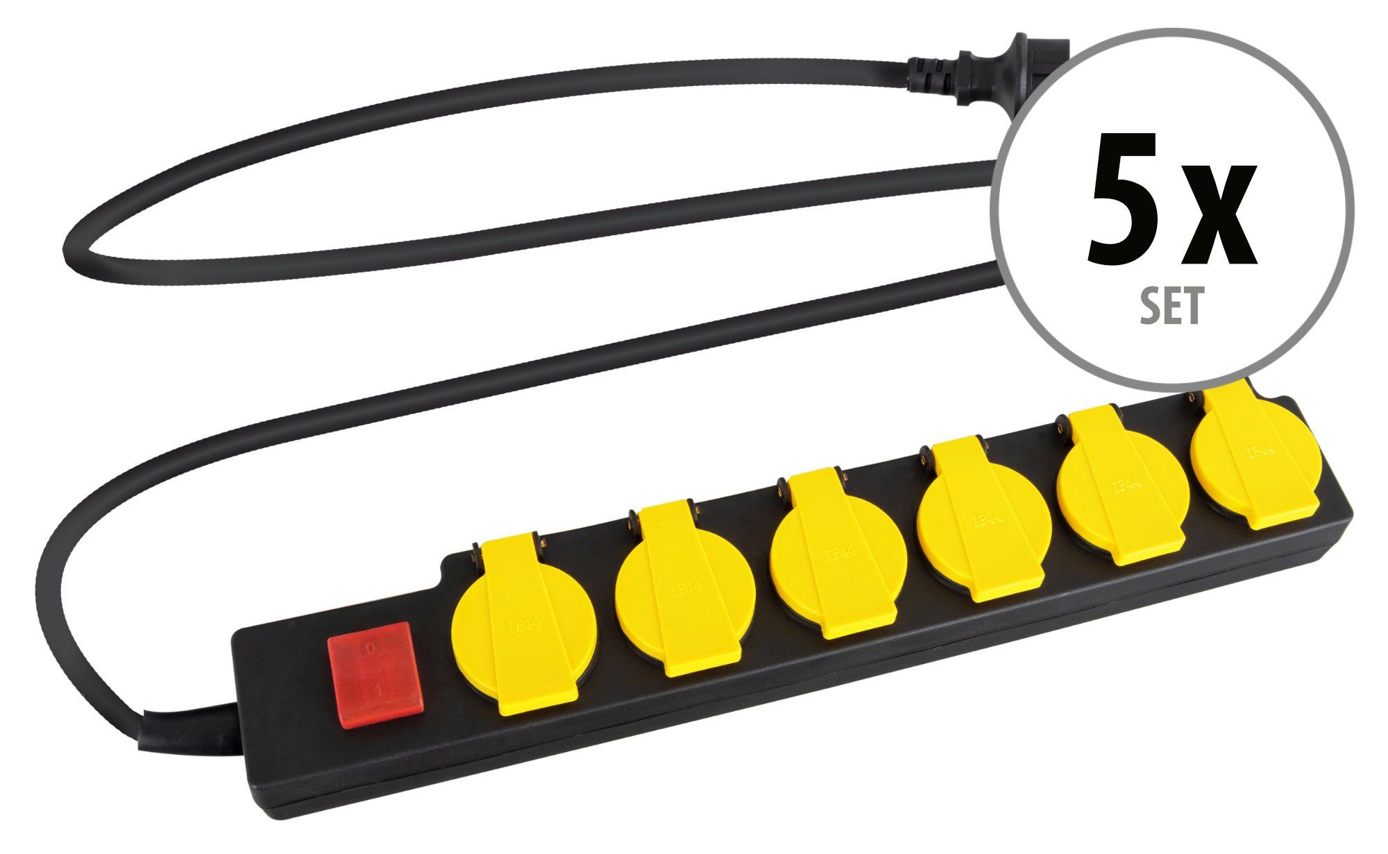 Stagecaptain 6-fach (Ein- / Ausschalter) Garten-Steckdosen Steckdosenleiste 6-fach (Fremdkörper- und spritzwassergeschützt, Schutzklasse IP44, Kabellänge 1,5 m), mit Klappendeckel, staub- und spritzwassergeschützt