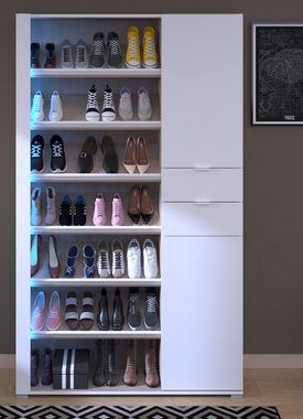 Parisot Schuhschrank Shoesing (in weiß mit Eiche, 110 x 186 cm, ca. 28 Paar Schuhe) inklusive LED Beleuchtung