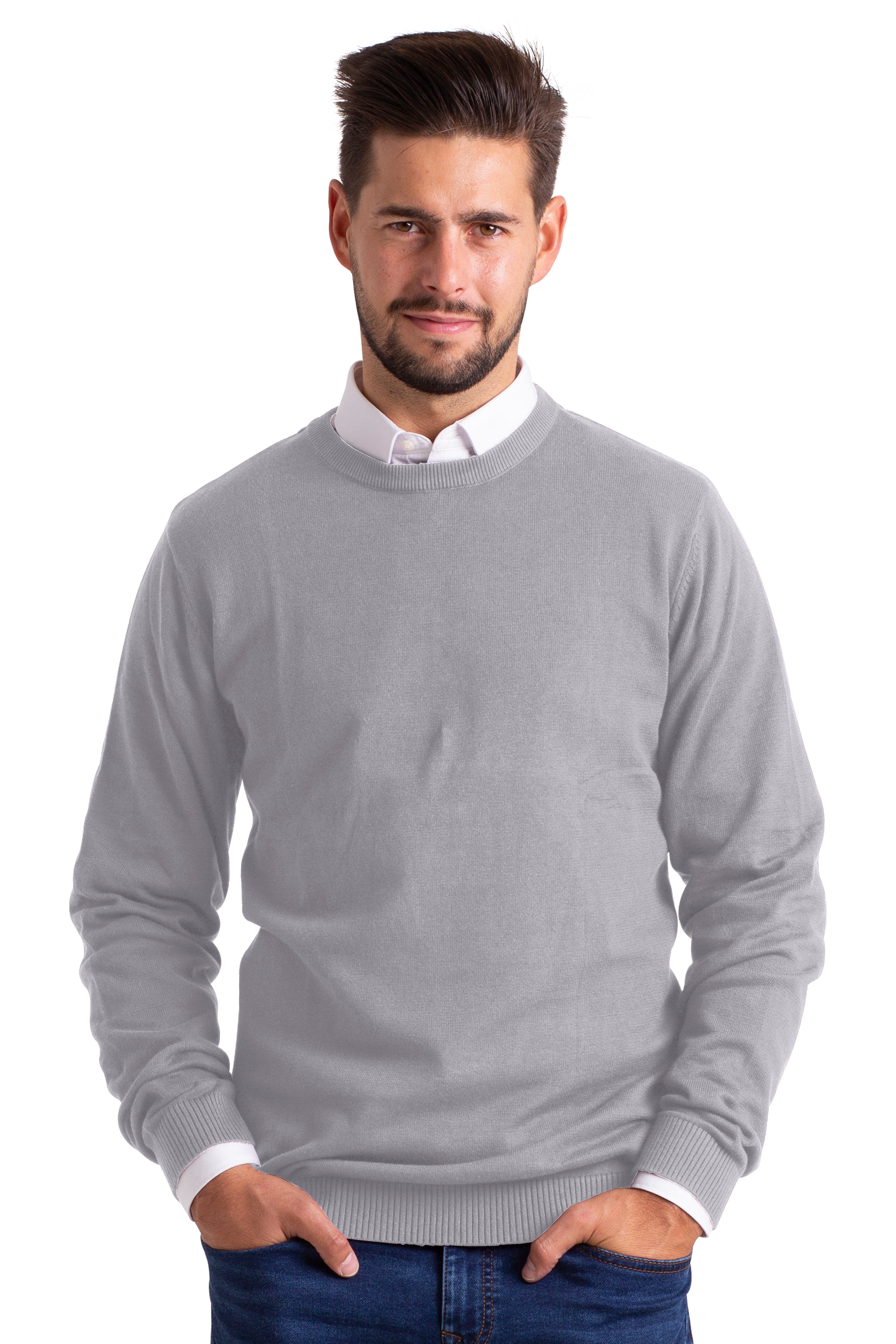 Rundhalspullover BlauerHafen Jumper Pullover Grau Sweater Baumwolle Rundhalspullover Herren Langarm