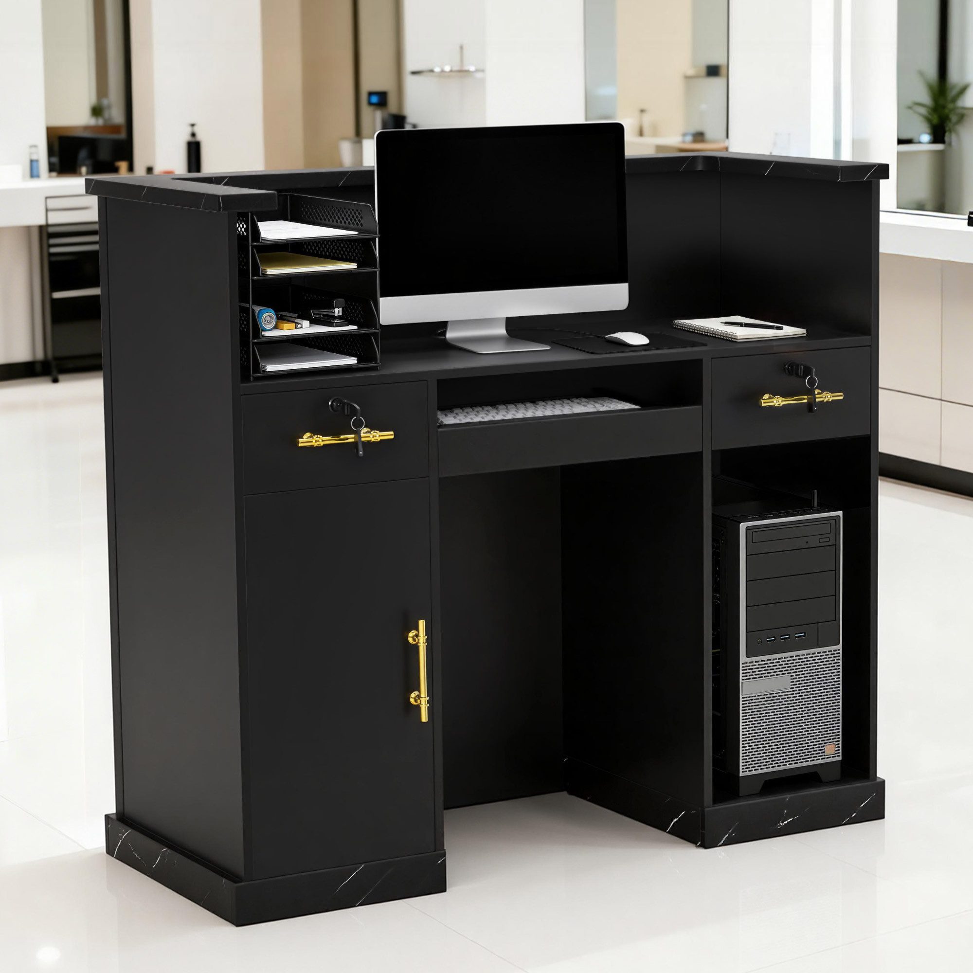 Barberpub Empfangstheke BarberPub Empfangstheke mit 2 Schubladen, Rezeptionstisch R9792