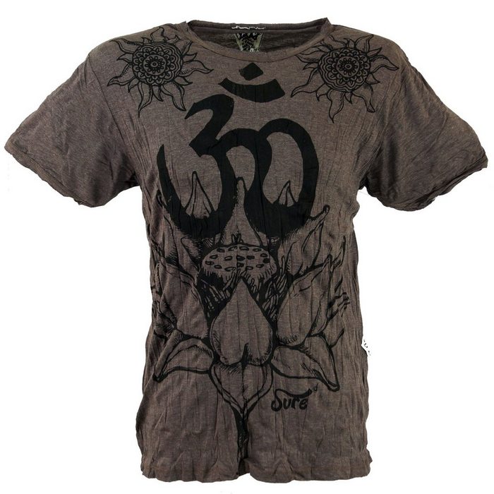 Guru-Shop T-Shirt Sure T-Shirt Lotus OM - taupe Goa Style Festival alternative Bekleidung