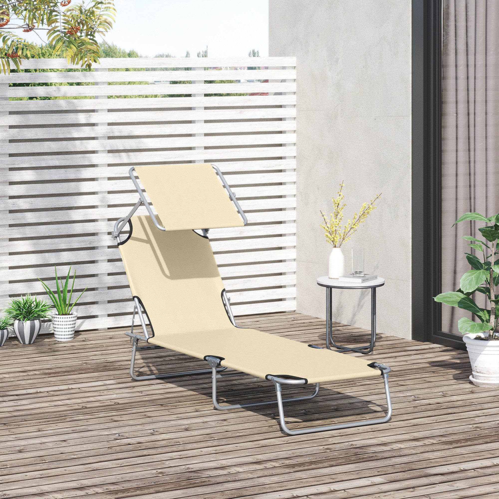 BAYMATE Gartenliege Klappbare Sonnenliege mit mehrfach verstellbarer Rückenlehne, und verstellbarem Sonnenschutz