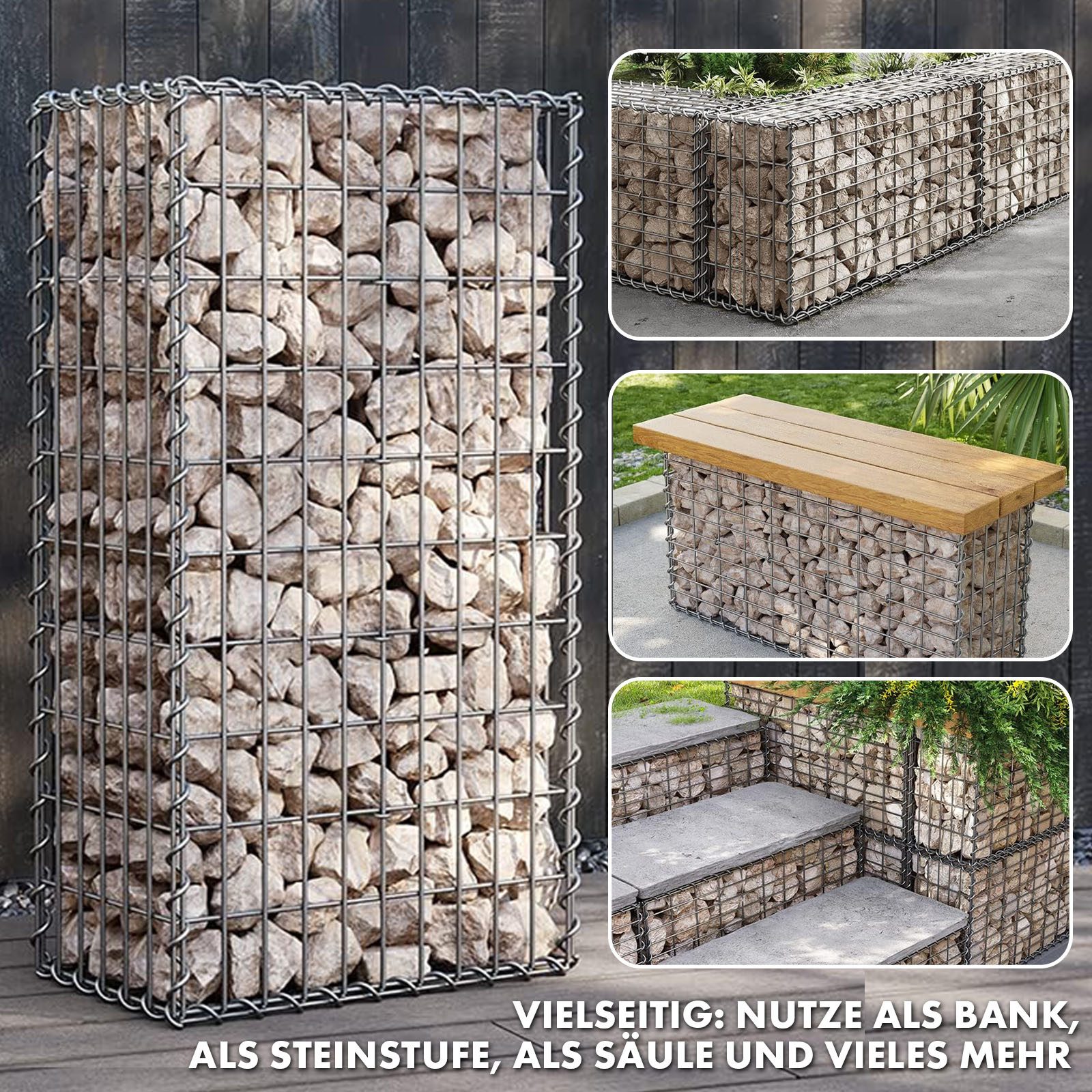 Floordirekt Gabionenzaun Lenox, Robuster, verzinkter Stahl, Langlebig & rostfrei, Maschenweite 5×10 cm – ideal für Natursteine – Bild 4 von 5