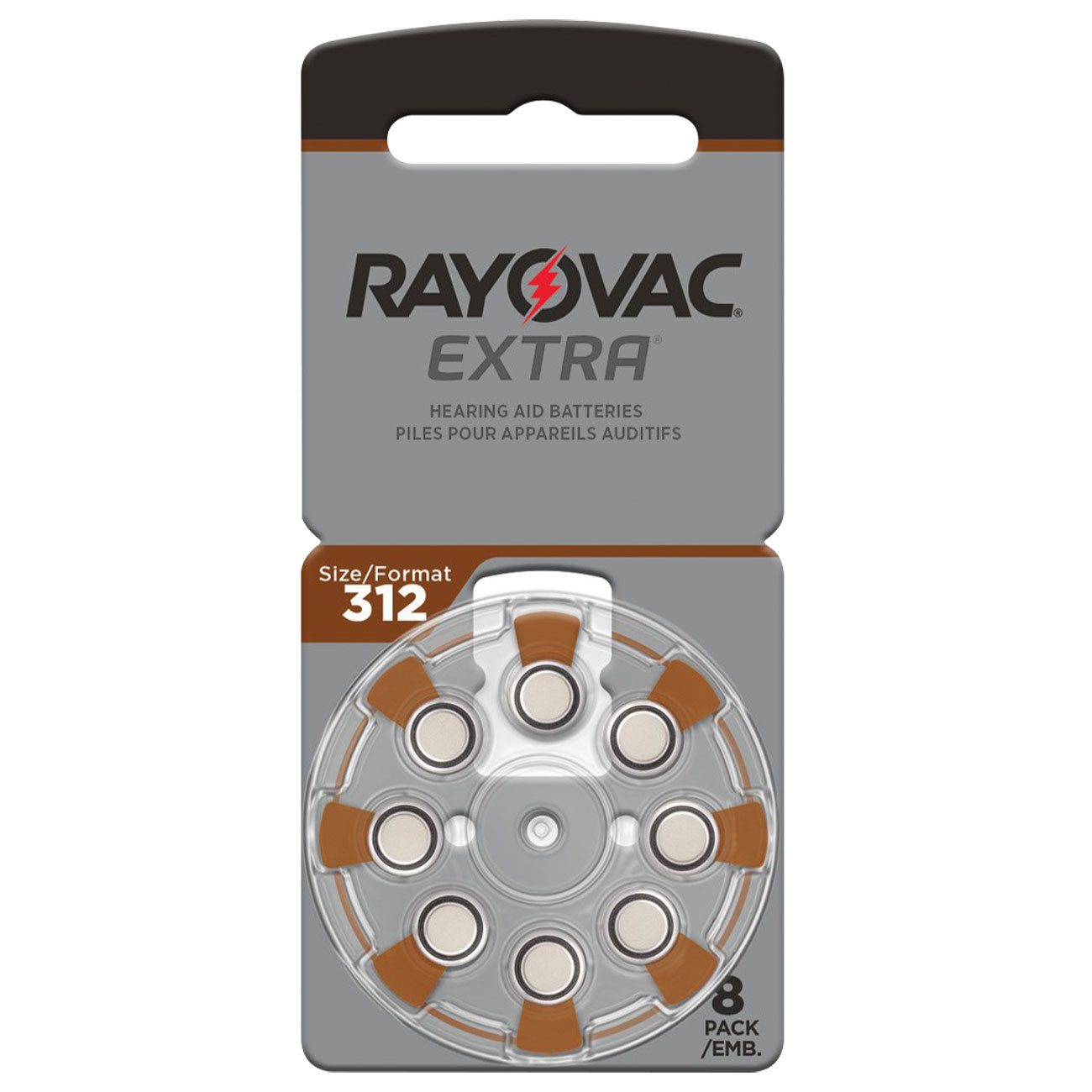 RAYOVAC Hörgeräte-Batterien Typ 312, PR41, Braun Batterie, (8 St), Typ 312 (R312AE, ZL3, PR41)