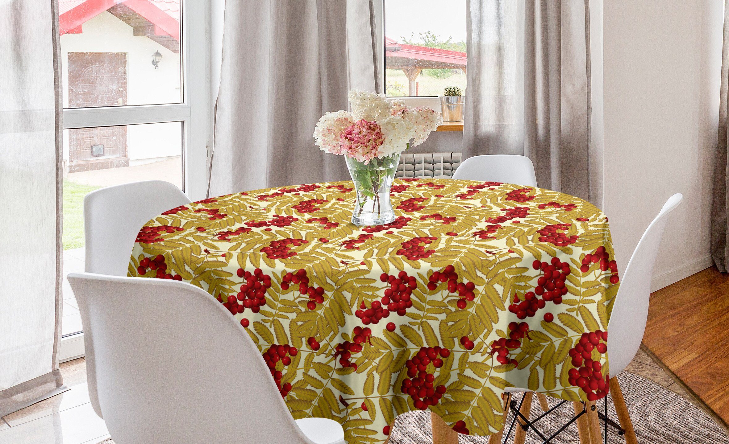 Tischdecke Dekoration, Früchte Leafage Abdeckung Kreis Eberesche Küche reife für Saftige Abakuhaus Tischdecke Esszimmer