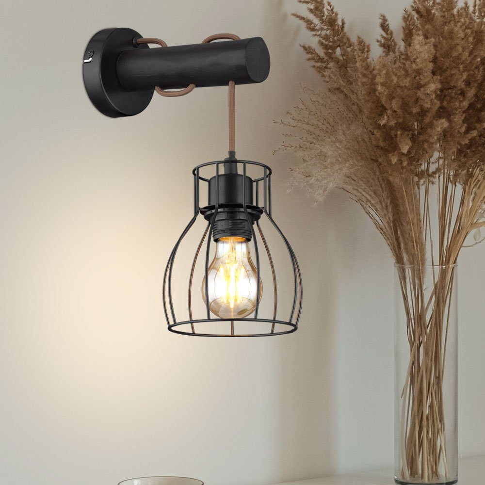 etc-shop Wandleuchte, Leuchtmittel nicht hängend Holz inklusive, Wandleuchte Vintage Wohnzimmer Wandlampe Käfigschirm