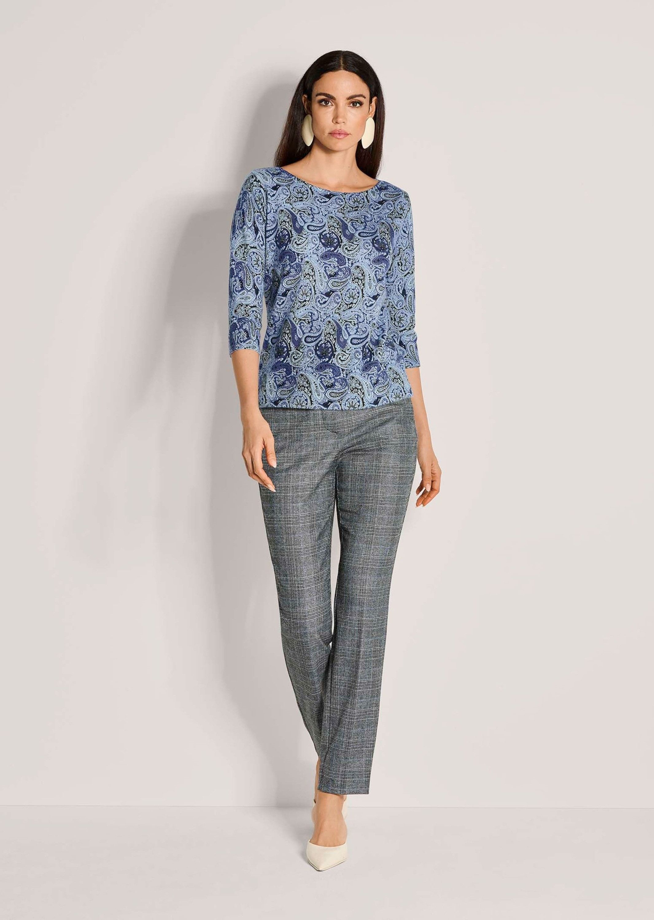 MADELEINE Strickpullover Leichter Feinstrickpullover mit Paisley-Muster Printshirt mit U-Boot-Ausschnitt und 3/4-Ärmeln