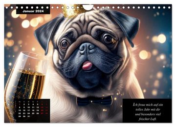 CALVENDO Wandkalender Der humoristische Mops-Kalender (Wandkalender 2024 DIN A4 quer)