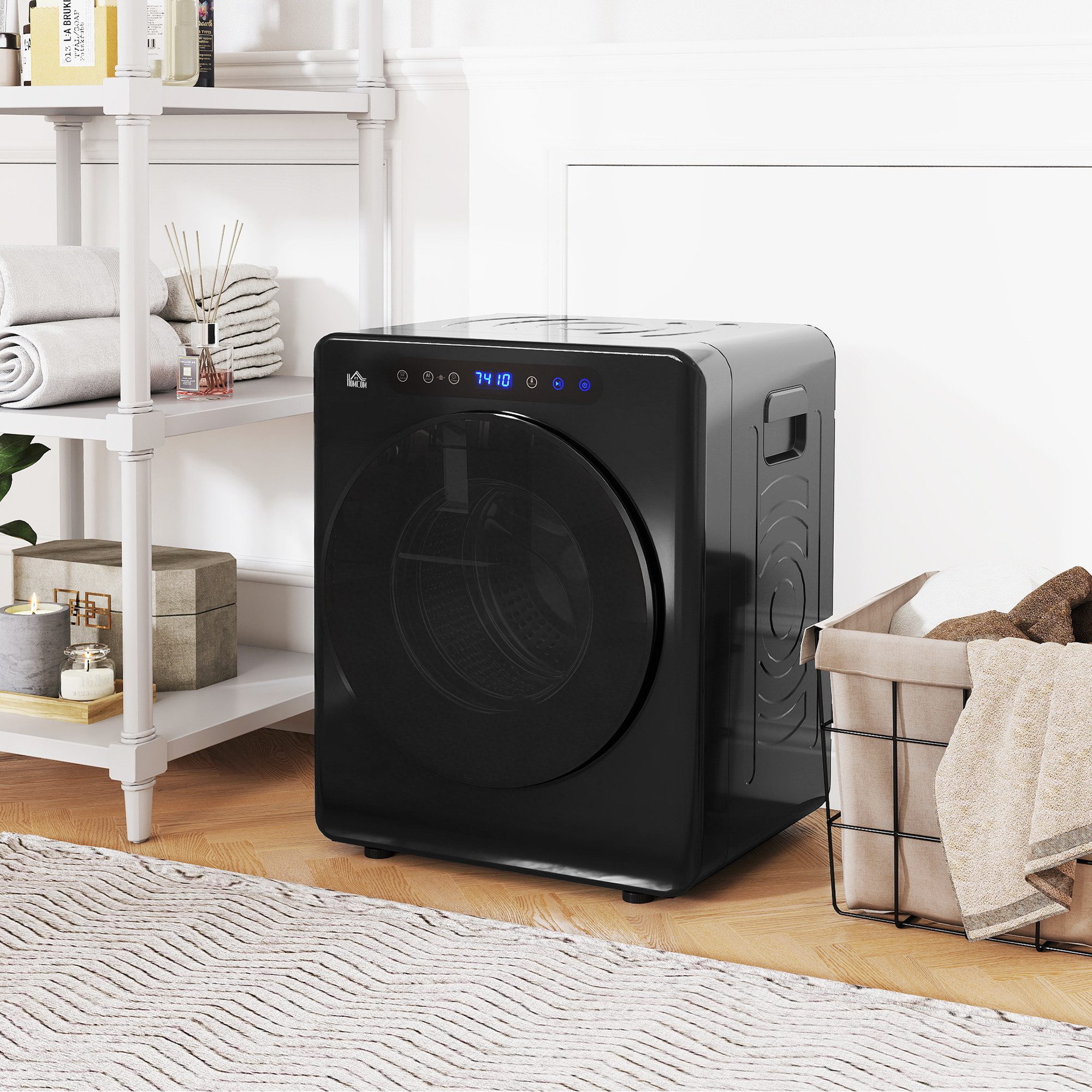 HOMCOM Ablufttrockner Mini Ablufttrockner, mit Touch-Screen 3 Temperaturen und Timer für Wohnmobile Haus Schwarz