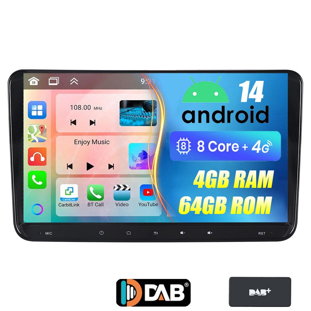 A-Sure 8-Core Android 14 Autoradio Carplay BT Für VW Touran Tiguan Caddy Polo Autoradio (RDS, FM, AM, 25 W, 1080P IPS Screen/8-Core CPU)