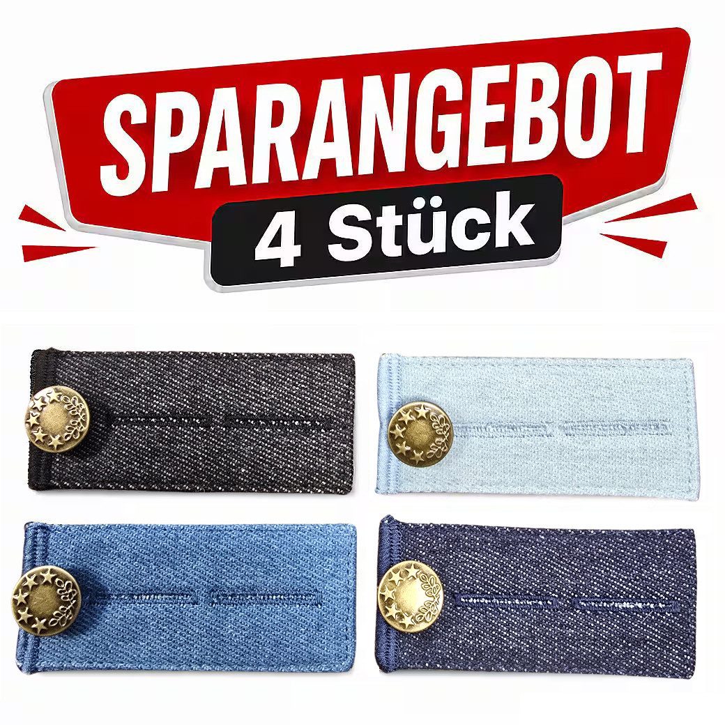 Ware aus aller Welt Bunddehner 4er Set Hosenbund-Erweiterung 8,2 × 3,6 cm Bundweite flexibel anpassen (4-tlg), Jeansknopf-Erweiterung Hosenweiterer Hosenbund-Verlängerung