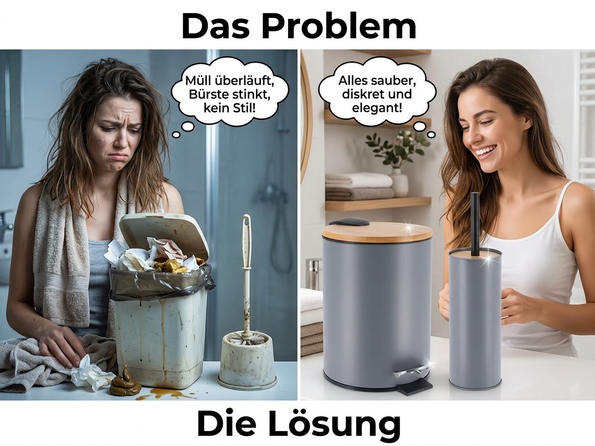 LikeKa Badaccessoire-Set 2 teilig Toilettenbürste und Kosmetikeimer matt mit Absenkautomatik – Bild 3 von 5
