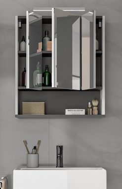 xonox.home Badezimmerspiegelschrank Rocket (Badschrank weiß mit grau Anthrazit, 60 x 68 cm) 3-türig