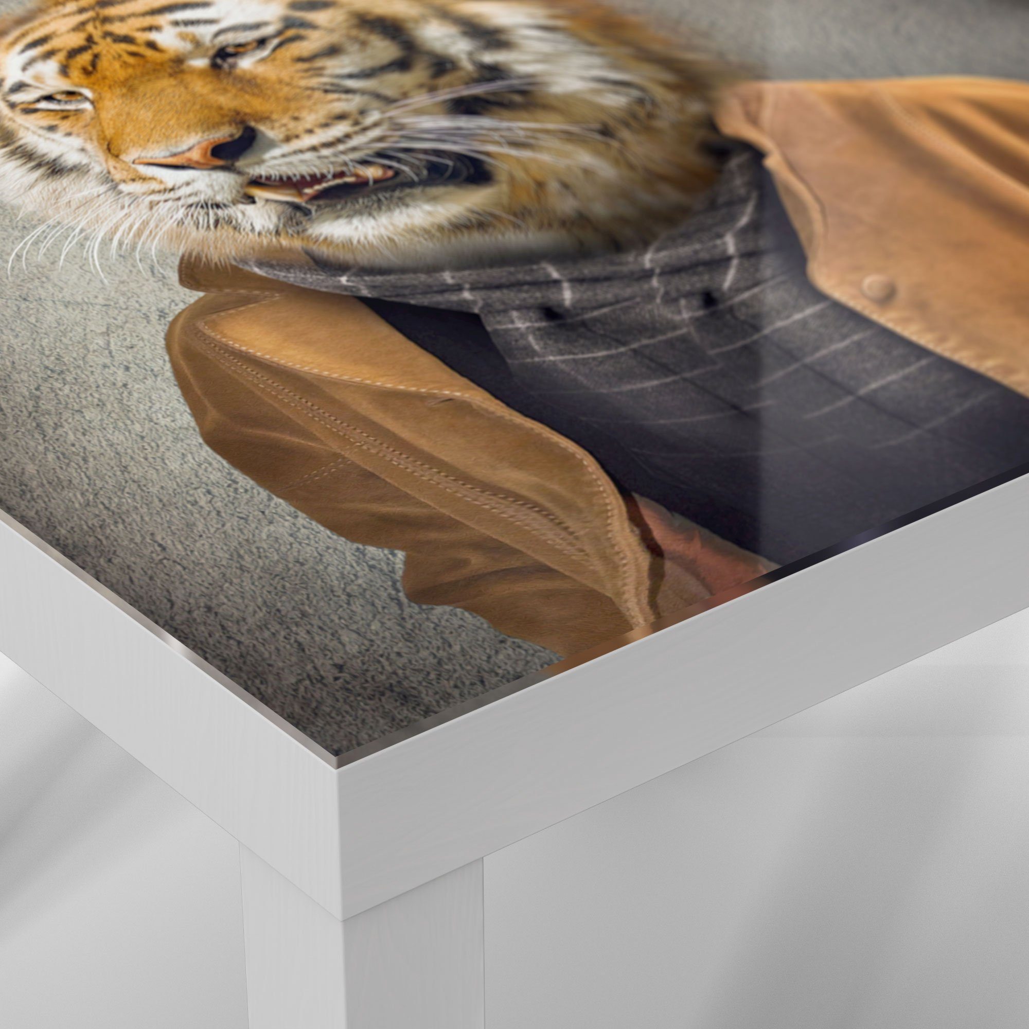 Menschengestalt', Glas Glastisch Couchtisch Weiß 'Tiger in Beistelltisch DEQORI modern