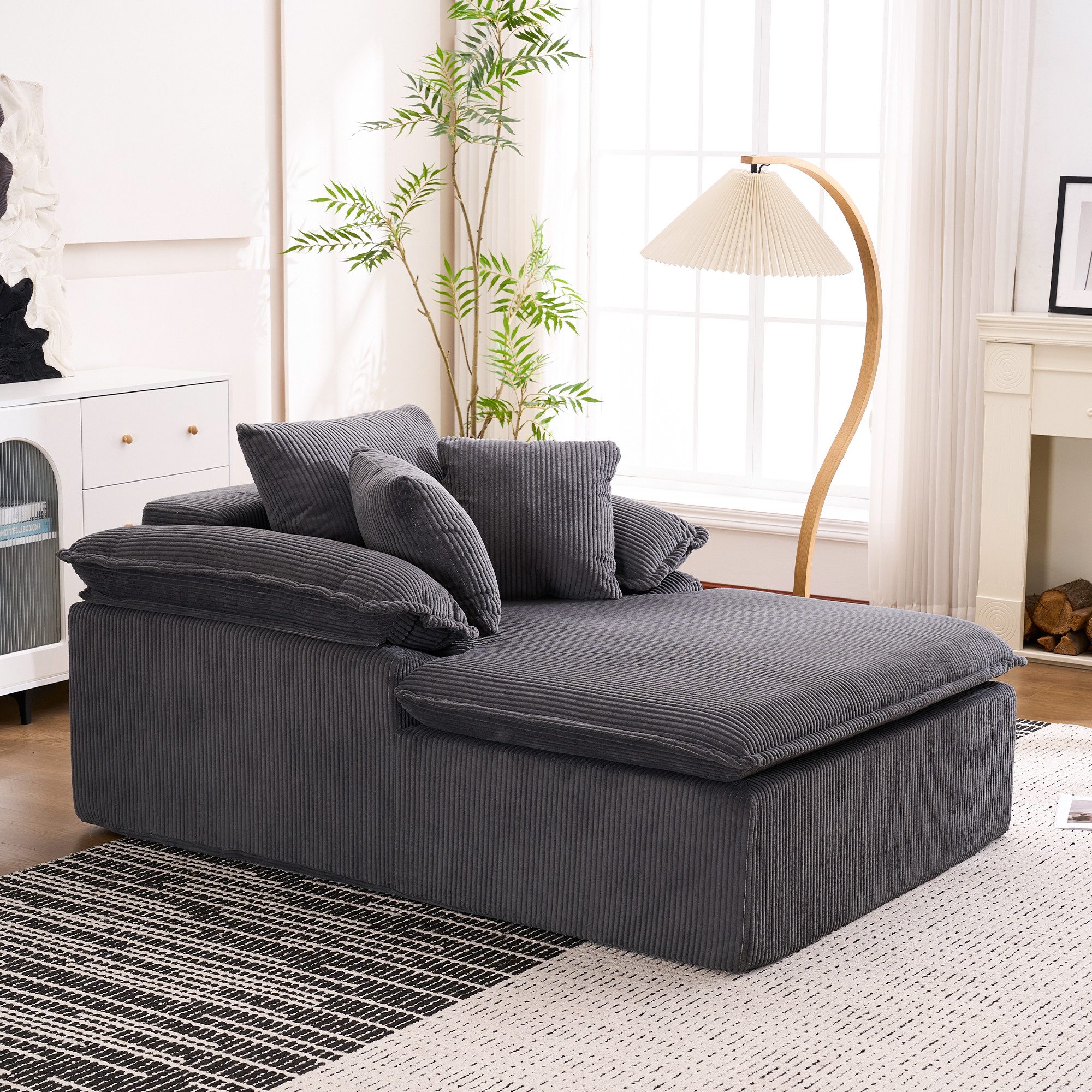 Sofa aus Corduroy,Klappsofa Bodensofa mit Kissen&Rückenlehne,Grau