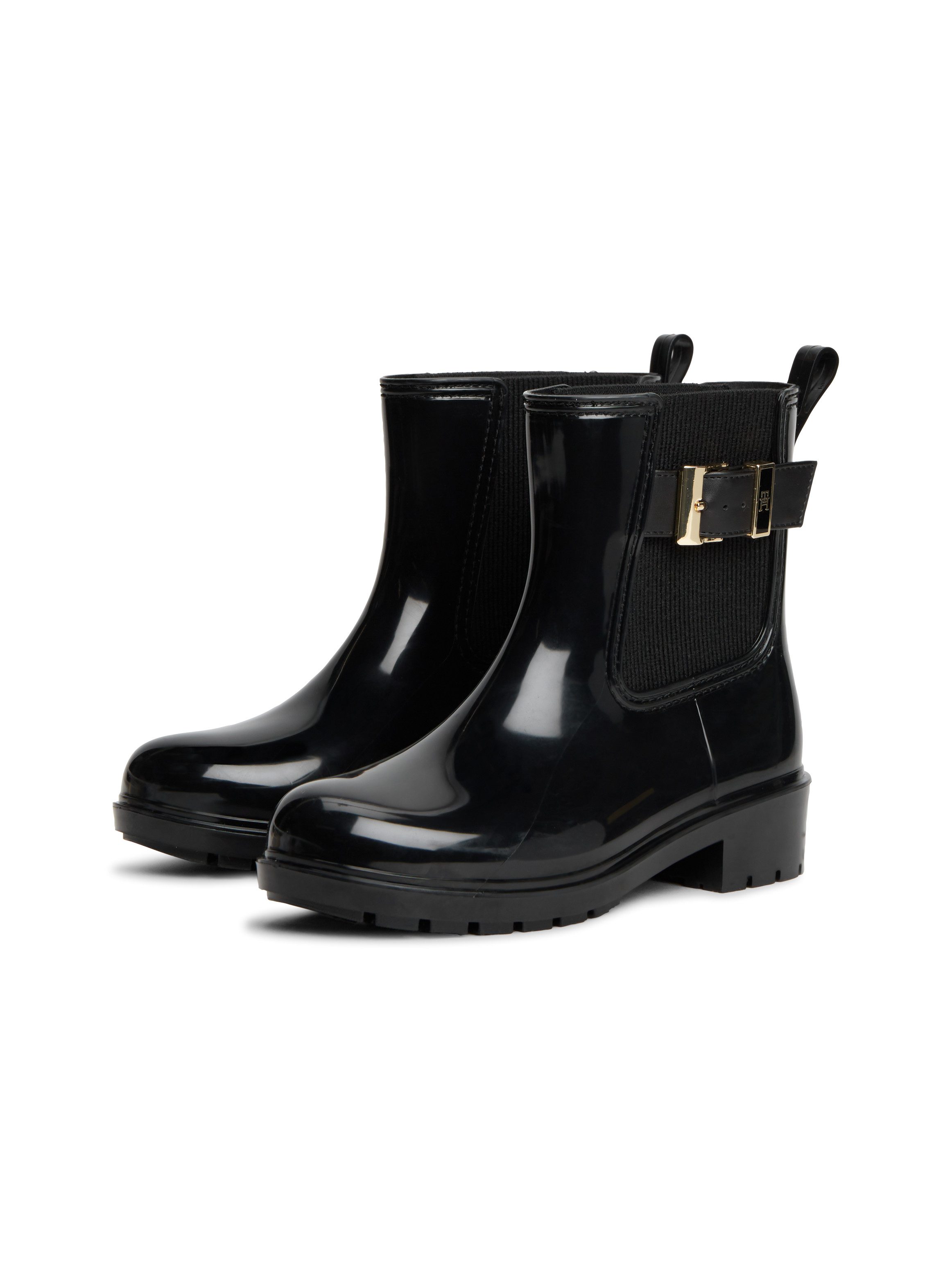Tommy Hilfiger TH BUCKLE GLOSSY ANKLE RAIN BOOT Gummistiefelette Blockabsatz, Regenboots, Gummistiefel mit modischer Zierschnalle