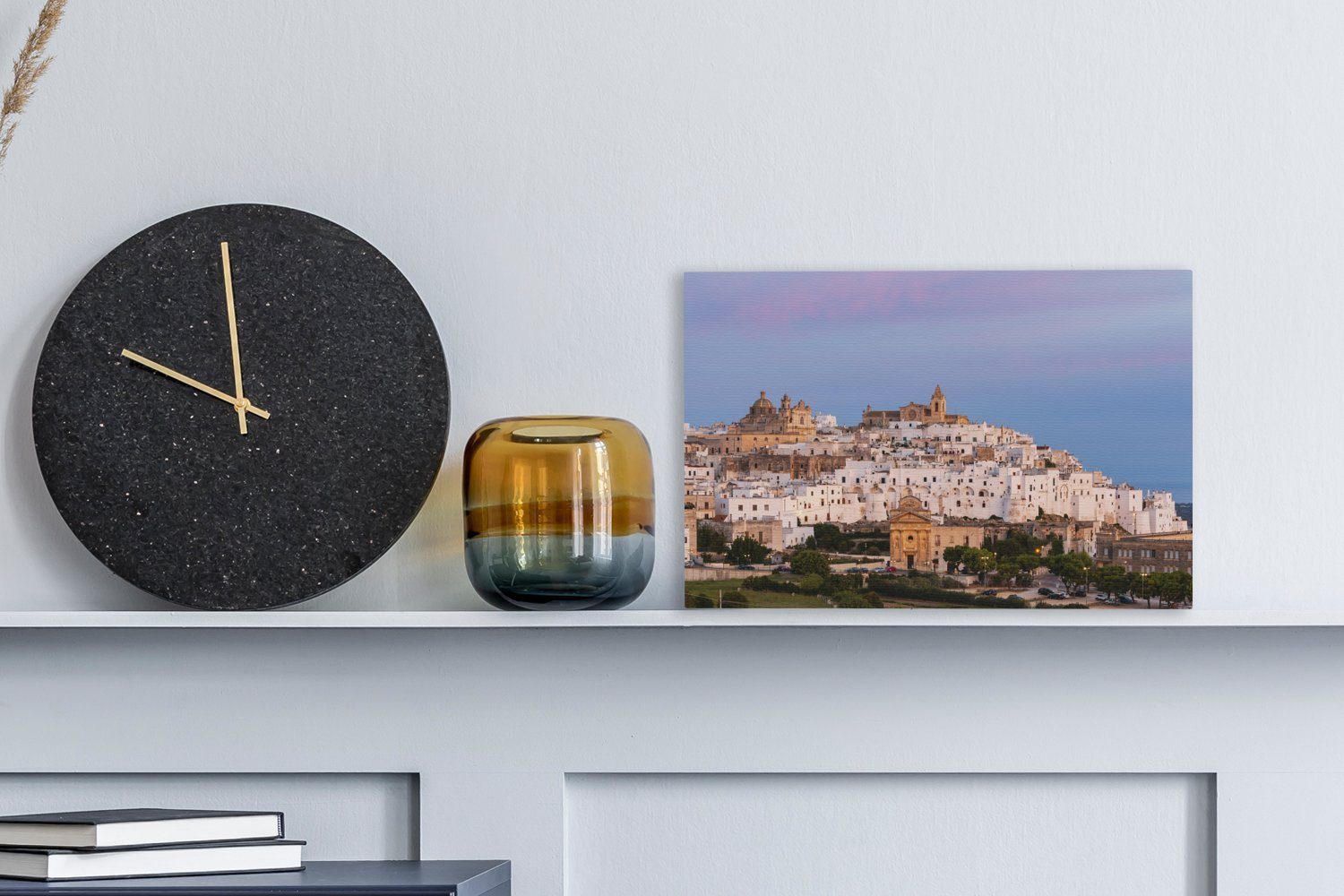 OneMillionCanvasses® Leinwandbild Skyline von St), Leinwandbilder, Ostuni 30x20 (1 Wandbild Wanddeko, Aufhängefertig, cm in Italien