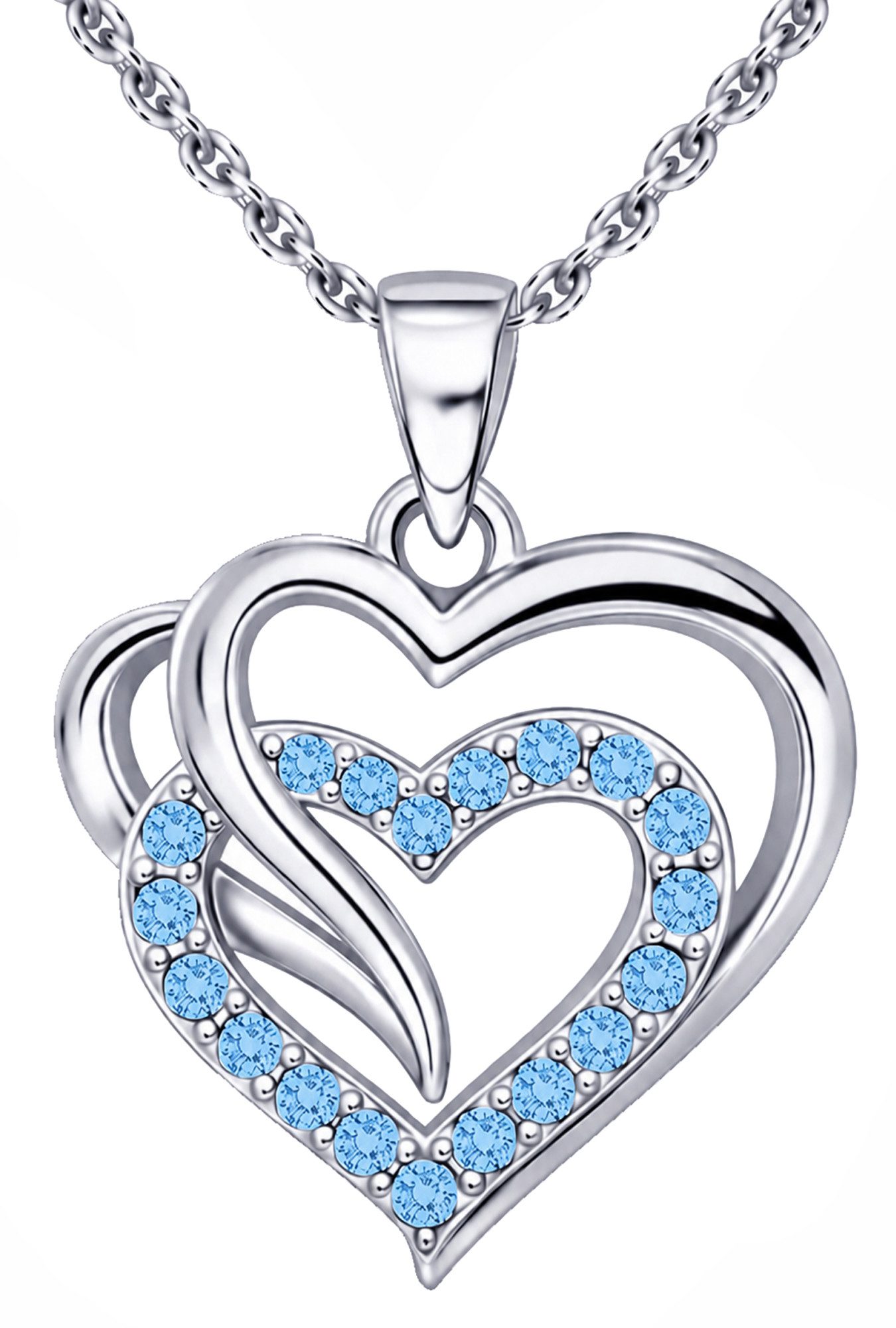Limana Herzkette Doppelherz Schmuck Damen 925 Silber Kette mit Anhänger - Geschenk (für Frau Freundin Mama, inkl. Schmuckdose), Geburtstag Jahrestag Hochzeitstag Valentinstag Weihnachten