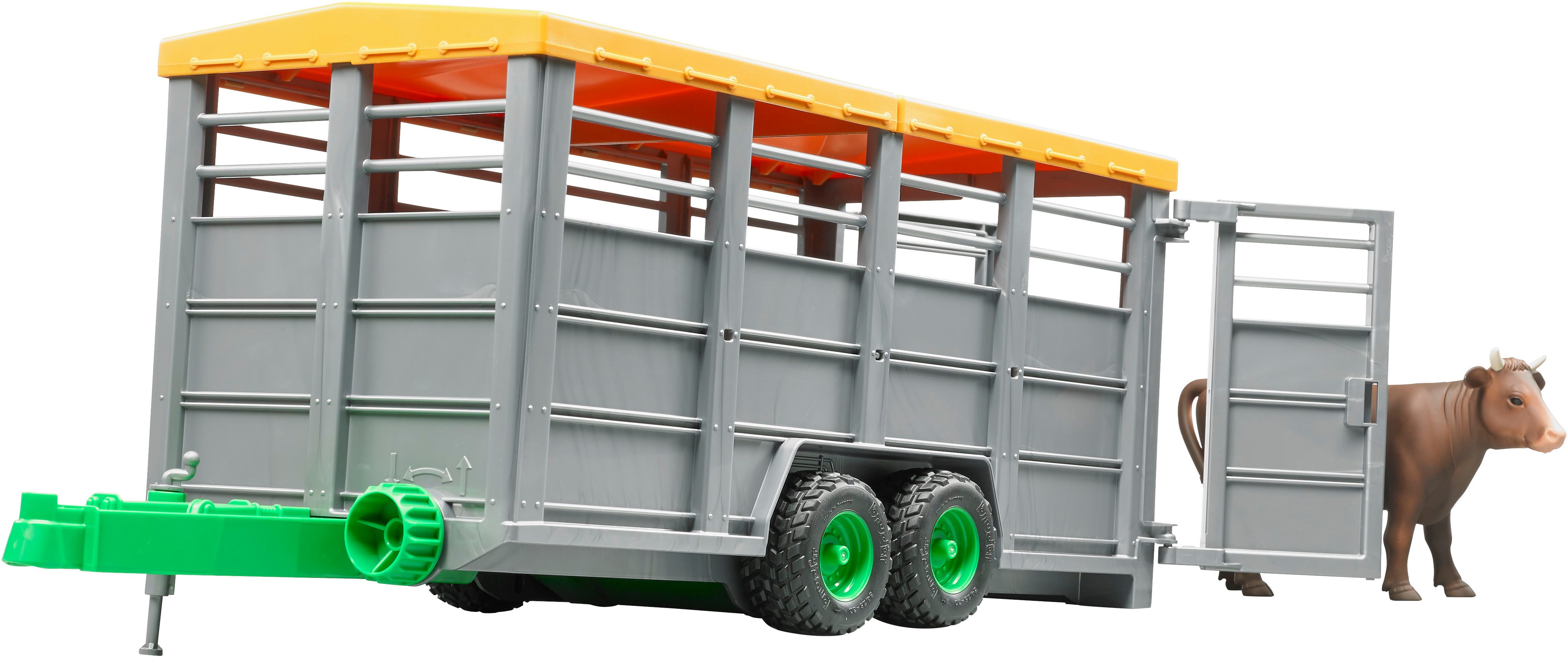 Bruder® Spielfahrzeug-Anhänger Viehtransportanhänger mit 1 Kuh (02227), Made in Europe