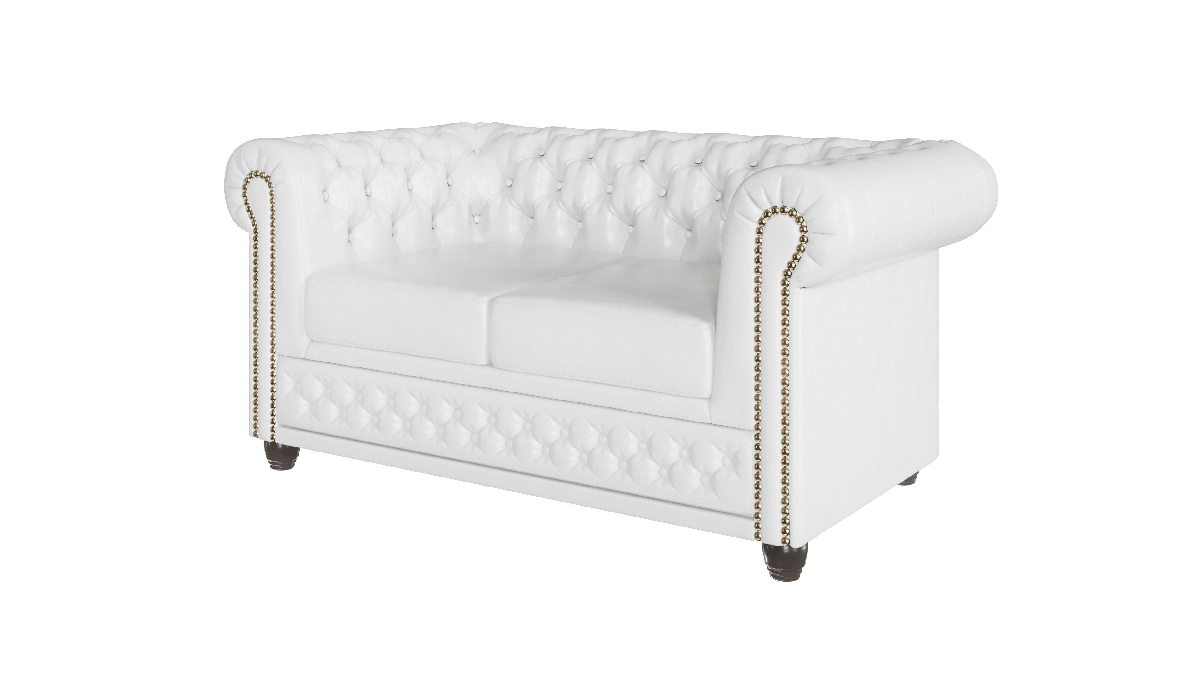 mit Jeff S-Style 2-Sitzer Wellenfederung Weiß Sofa, Möbel Chesterfield