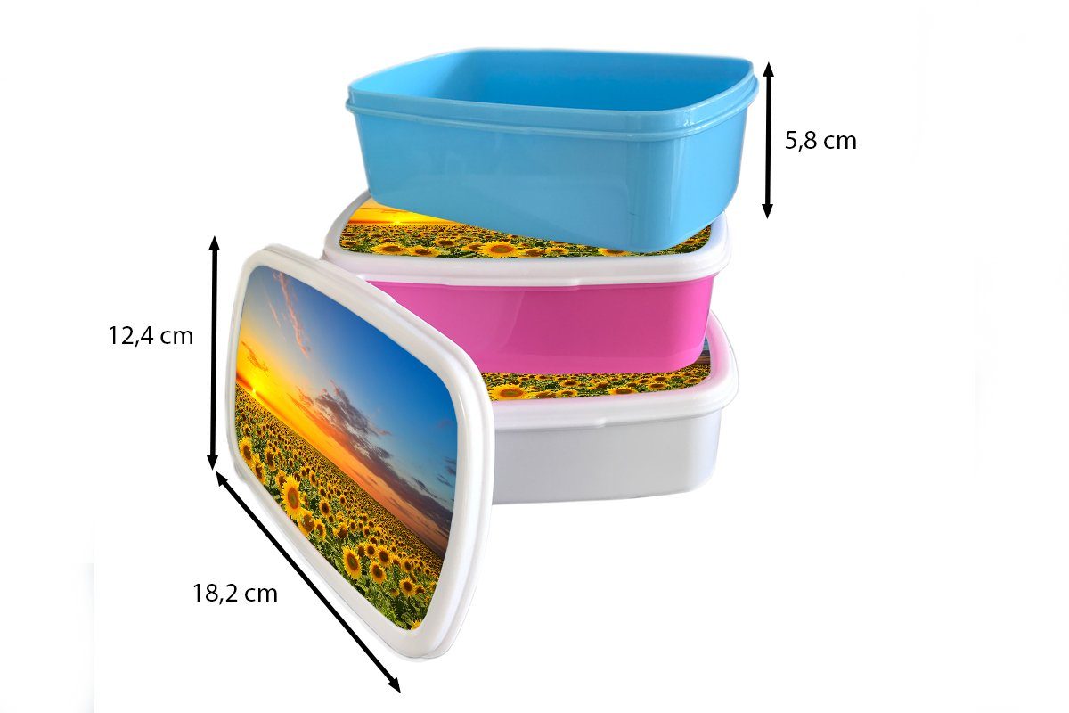 MuchoWow Lunchbox Jungs für Blumen Erwachsene, Brotbox für Orange, Mädchen - und - (2-tlg), Brotdose, und Nacht weiß - Sonnenuntergang Kinder Kunststoff, Sonnenblume 
