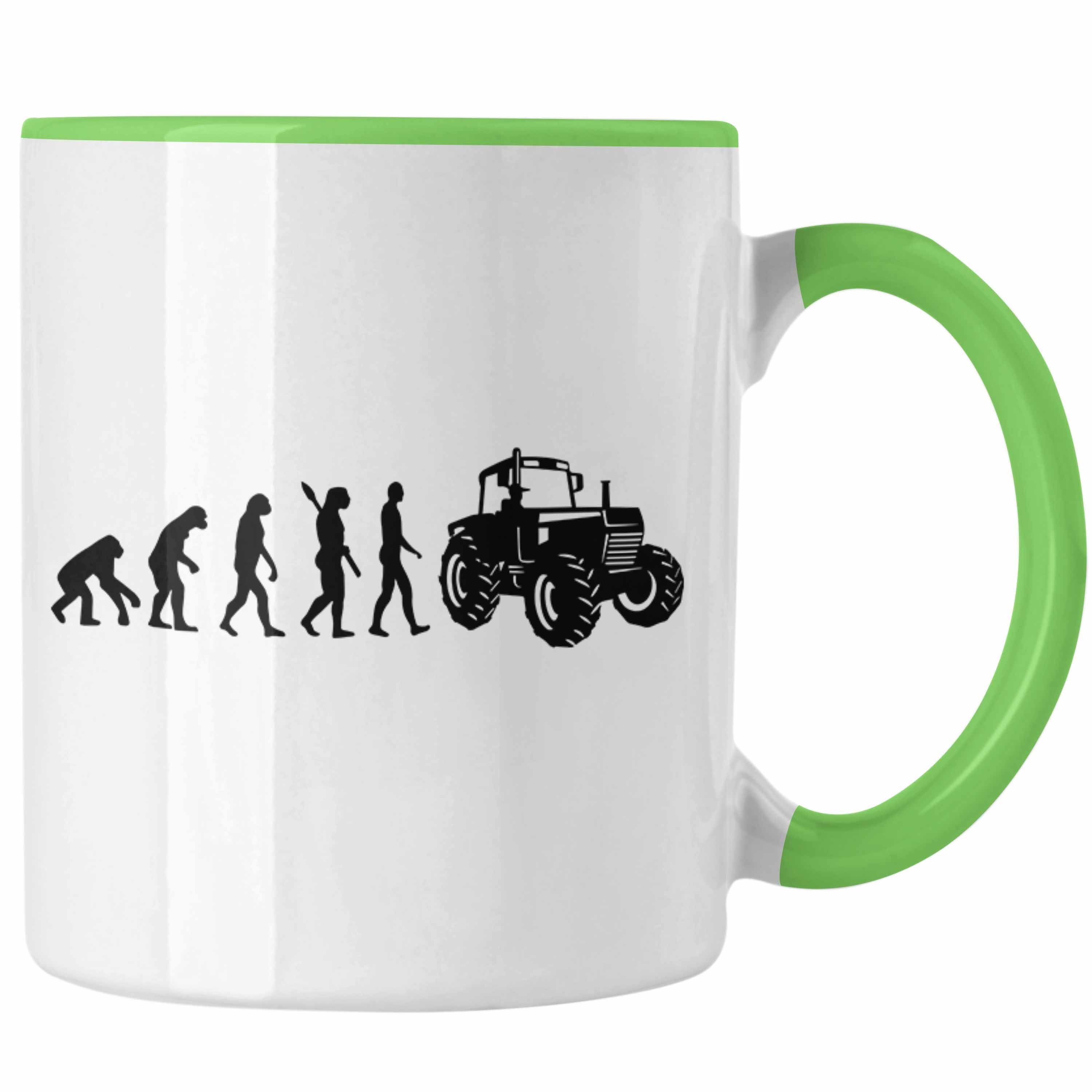 Trendation Tasse Lustige für Geschenk Landwirte Evolution Geschenkidee Grün Tasse Traktor