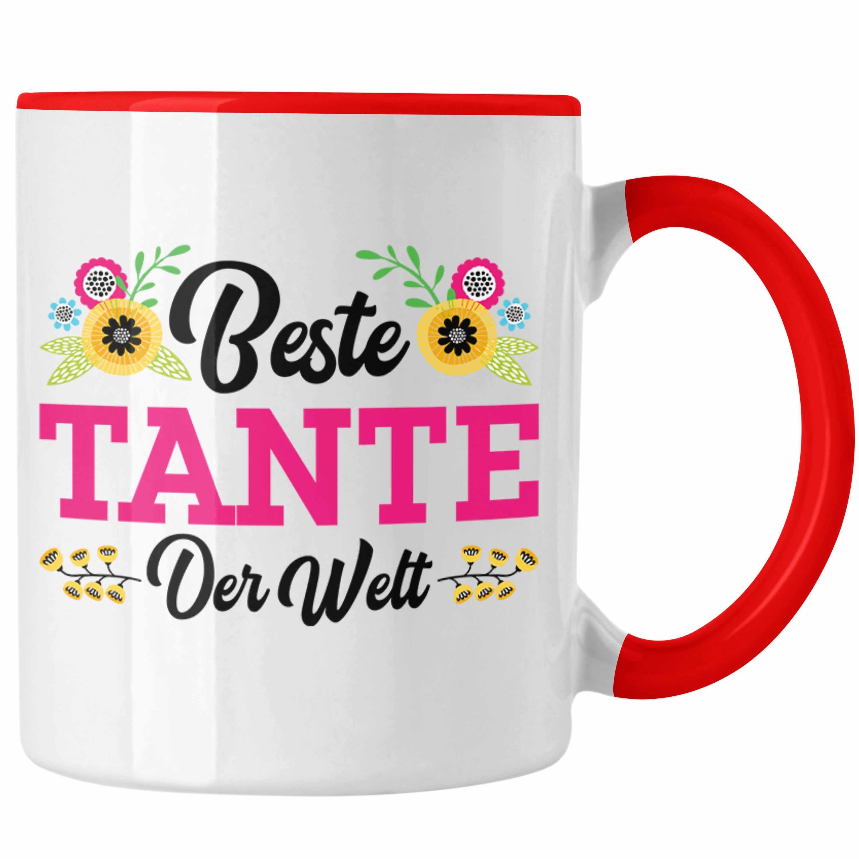 Trendation Tasse Trendation - Beste Tante der Welt Geschenk Tasse Spruch für Tante Weihnachten Lieblings Verrückte Tante Coole Geschenkidee Rot