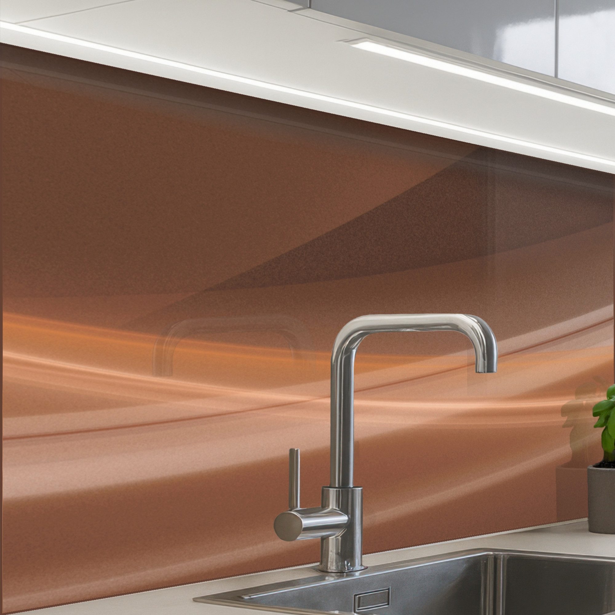 KitchenYeah Küchenrückwand Muster selbstklebend (keine Folie) Wellen - Abstrakt - Braun, (1-tlg), Spritzschutz, Küche, Rückwand, Küchenwand, Küchenfront, 30x20 cm