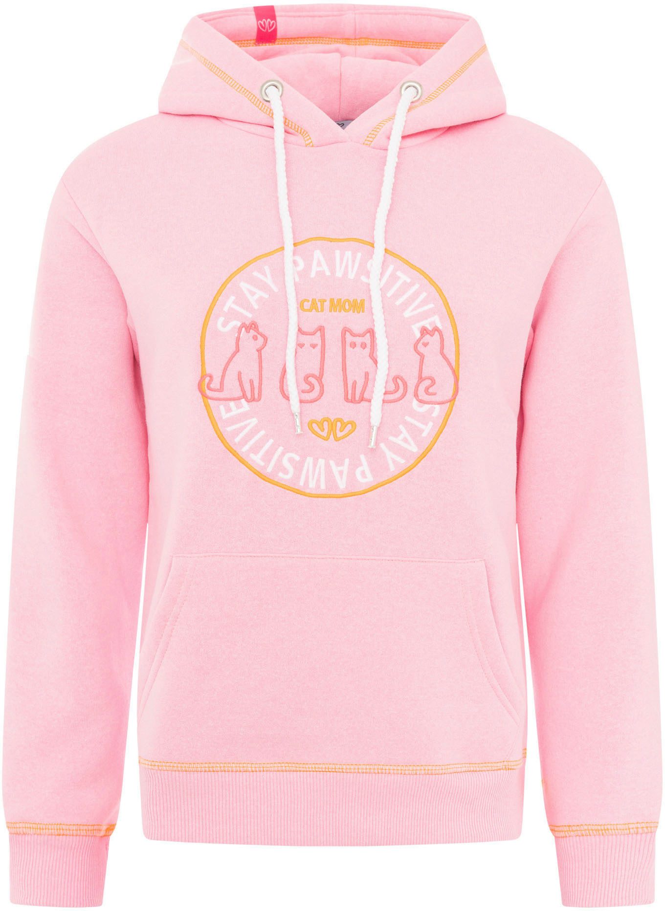Zwillingsherz Hoodie "Cat Mom" mit aufgesticktem Katzenmotiv und Kontrastnähten