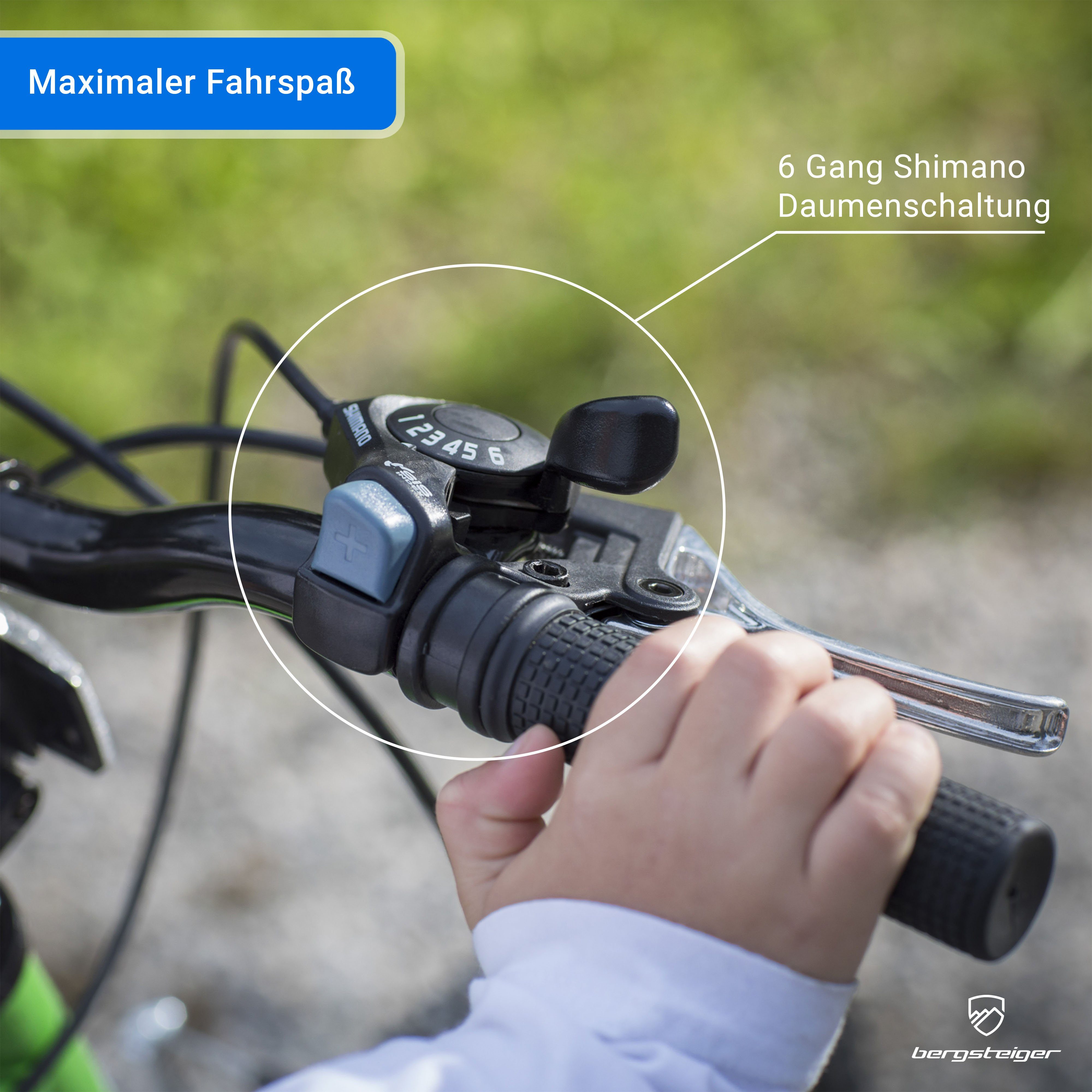 bergsteiger Mountainbike Montreal 20, 24 Zoll Kinderfahrrad, 6 - 13 Jahre, Mädchen, Jungen, 6 Gang Shimano Tourney RD-TY21 Schaltwerk, Kettenschaltung, Scheibenbremse, V-Brake