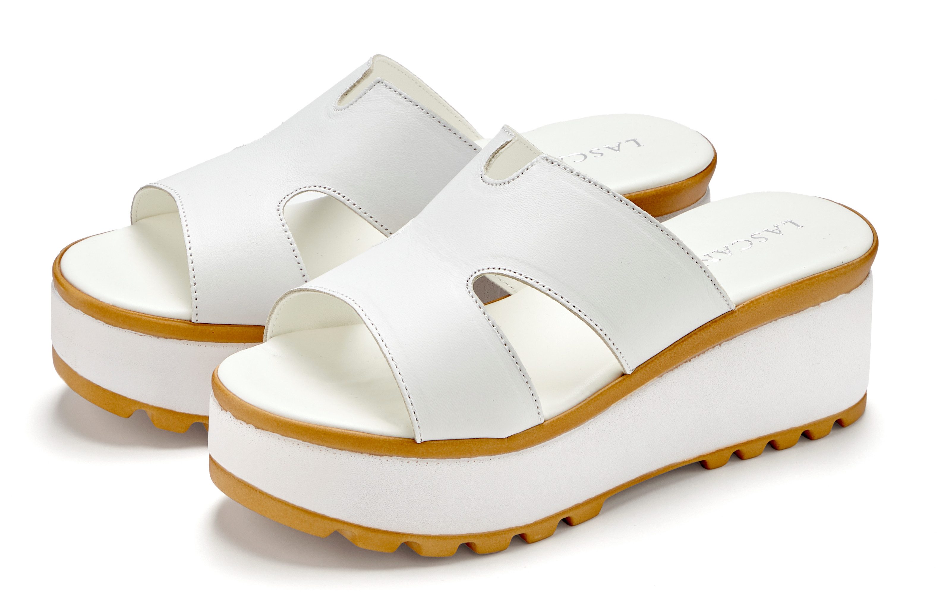 LASCANA Sandale, Sommerschuh, Mule, offener Schuh, Pantolette NEU aus Leder mit Keilabsatz