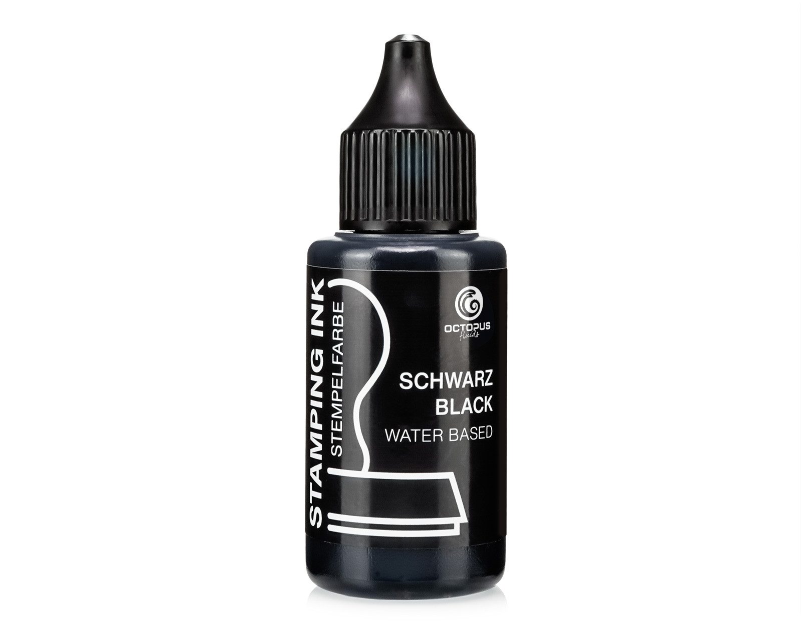 OCTOPUS Fluids Stempelfarbe für Stempelkissen, Selbstfärber ohne Öl, schwarz 30ml Stempelkissen
