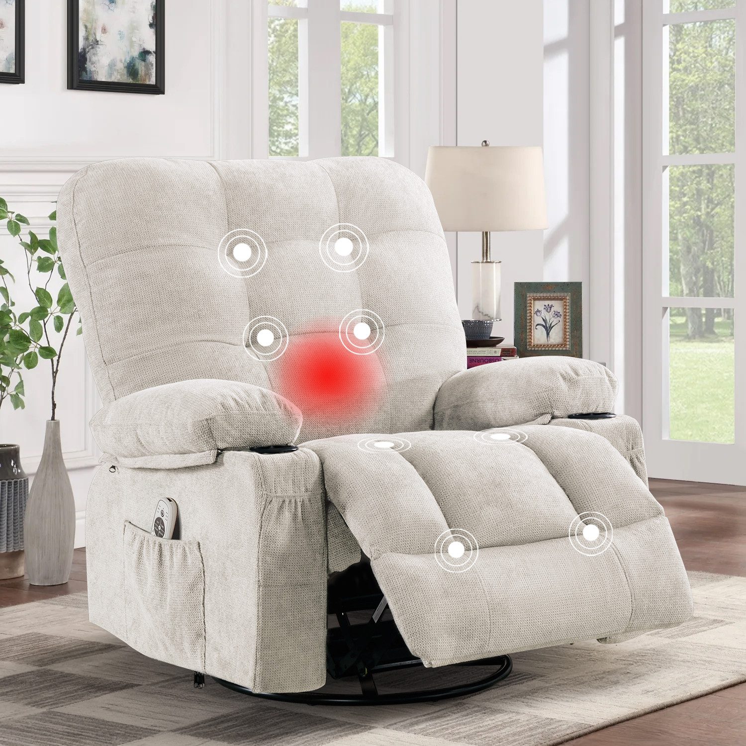 bosmiller Relaxsessel Elektrisch Massagesessel mit Liegefunktion (1-St), Oversize Fernsehsessel mit Wärmefunktion, beige