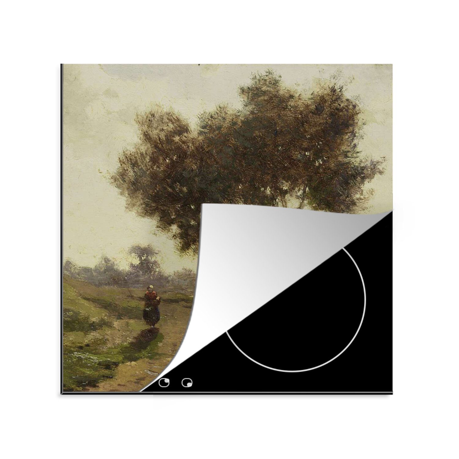 MuchoWow Herdblende-/Abdeckplatte Landschaft mit zwei Bäumen - Gemälde von Paul Joseph Constantin, Vinyl, (1 tlg), 78x78 cm, Ceranfeldabdeckung, Arbeitsplatte für küche