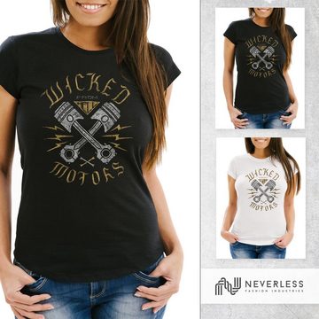 Neverless Print-Shirt Damen T-Shirt Motorrad Biker Racing Wicked Motors Slim Fit Neverless® mit Print