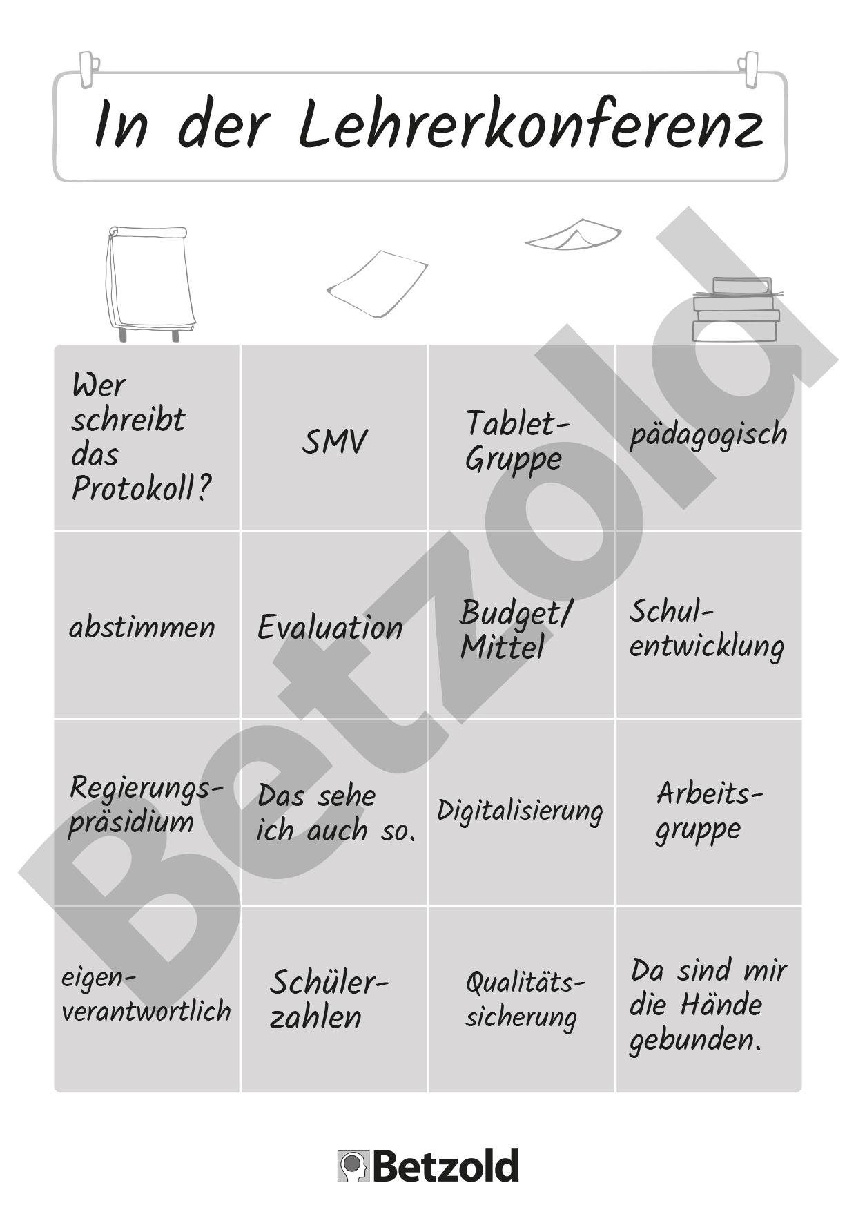 Betzold Lehrerkalender Bullshit-Bingo Spieleblöckchen - Witzige Geschenk-Idee Lehrer/innen