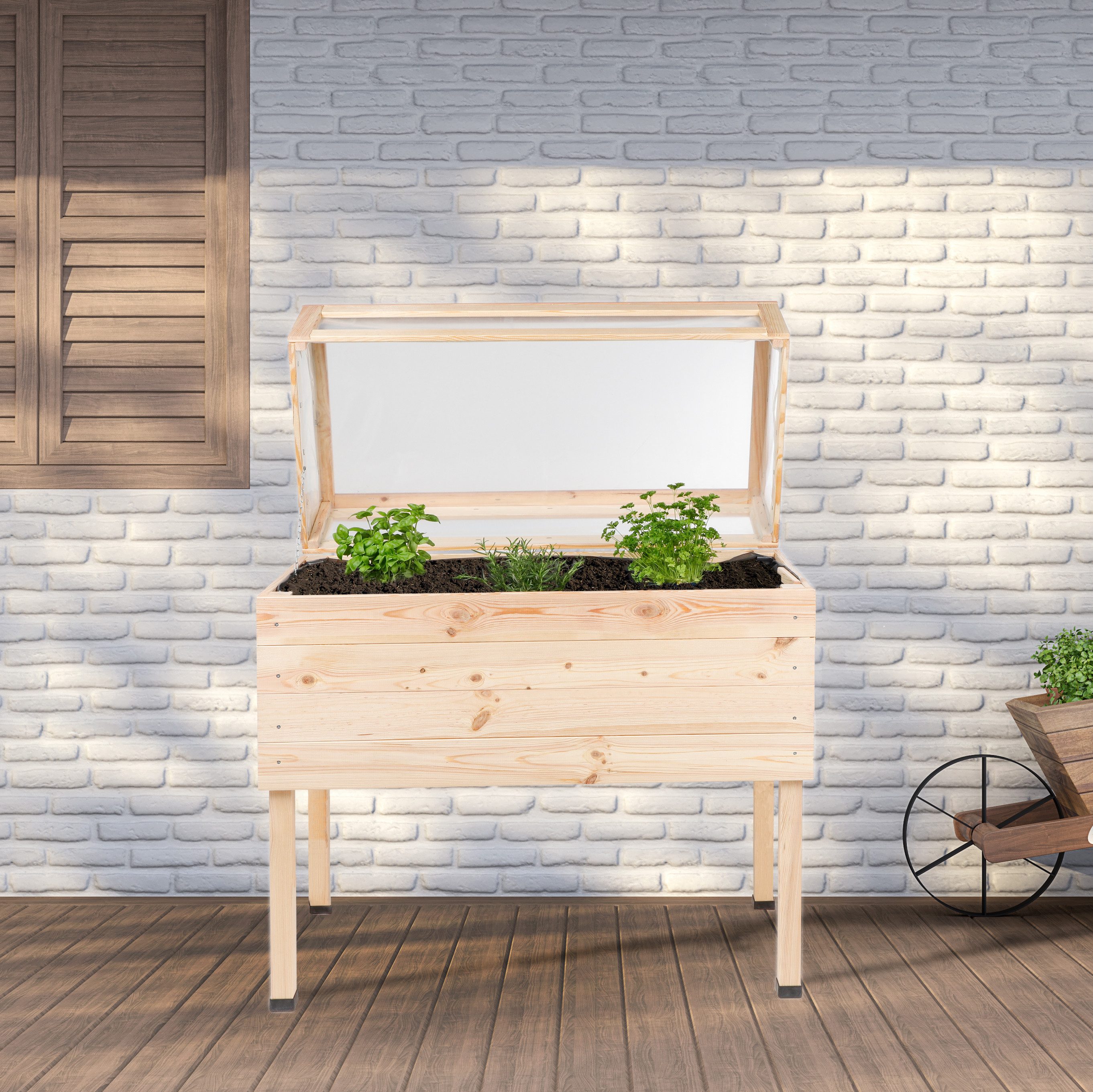 Haushalt International Hochbeet Holz mit Deckel Pflanzkasten Blumenkasten Gemüsebeet Pflanzbeet 62914 (Set, Set), mit Deckel