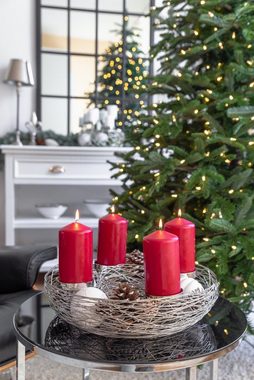 EDZARD Adventskranz Laval, (42 cm) Kerzenhalter für Stumpenkerzen, Adventsleuchter als Weihnachtsdeko für 4 Kerzen á Ø 6 cm, Kerzenkranz als Tischdeko mit Silber-Optik, vernickelt