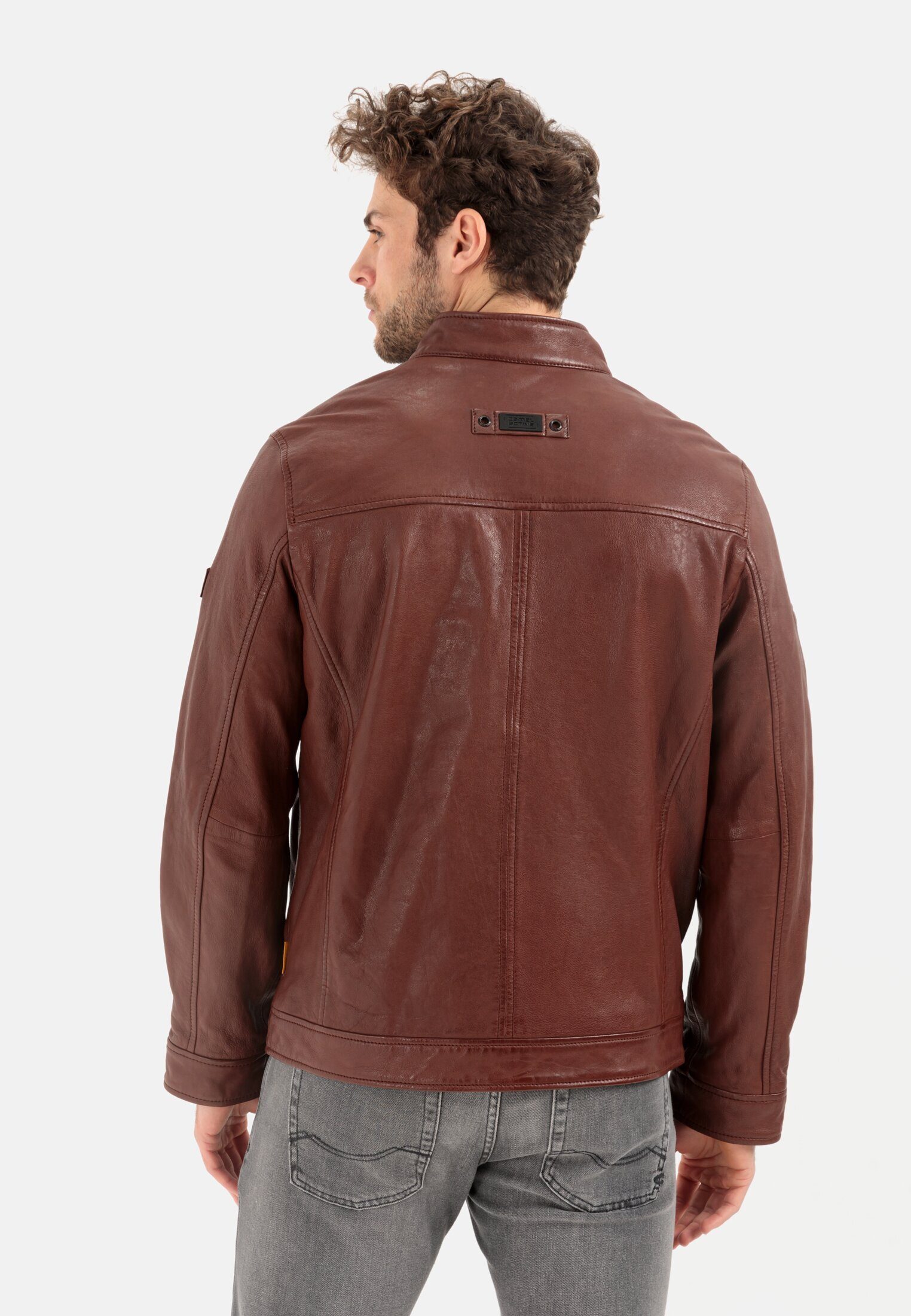 camel active Lederjacke mit Stehkragen Langarm