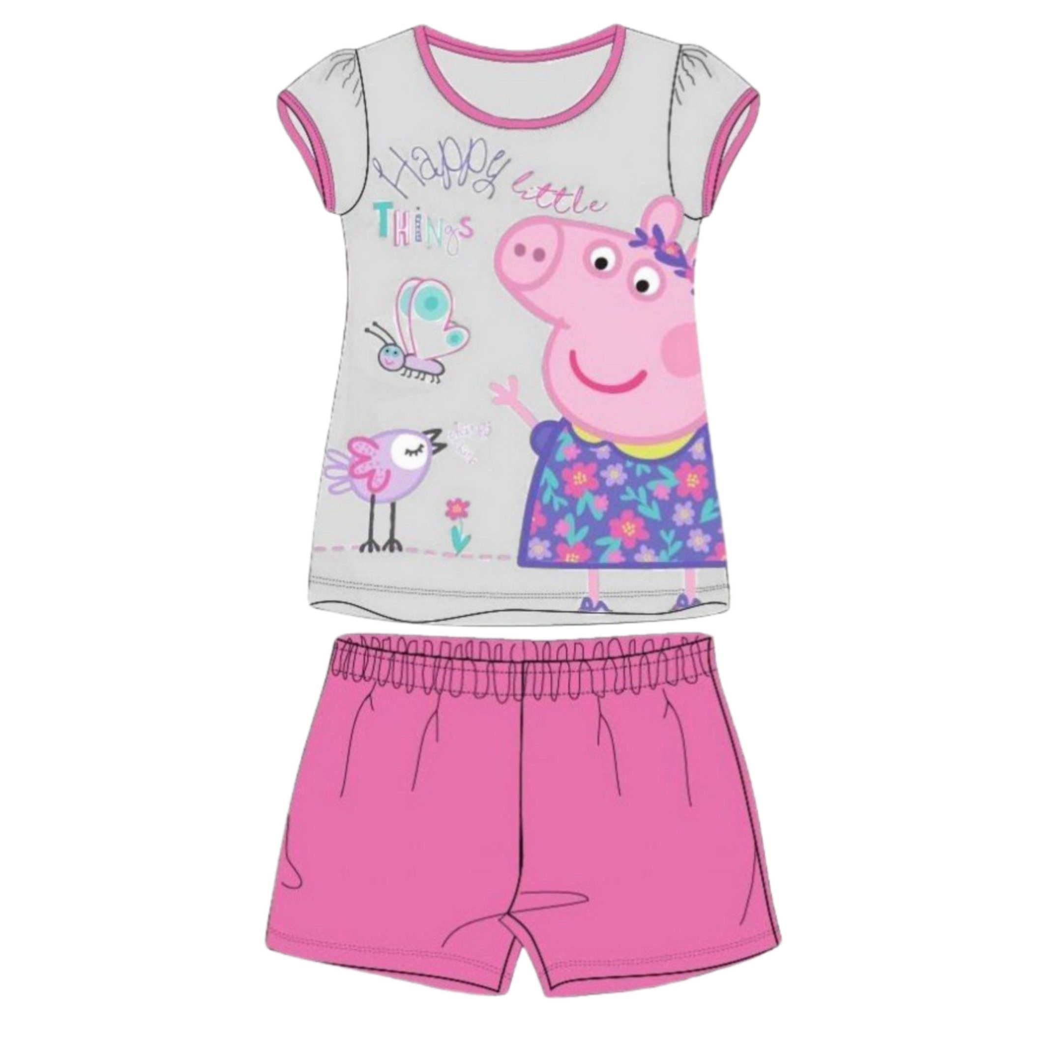 92-122 Pig Pyjama Schlafanzug Mädchen (2 cm Wutz Kurzarm Shorty Peppa tlg) Gr. Peppa