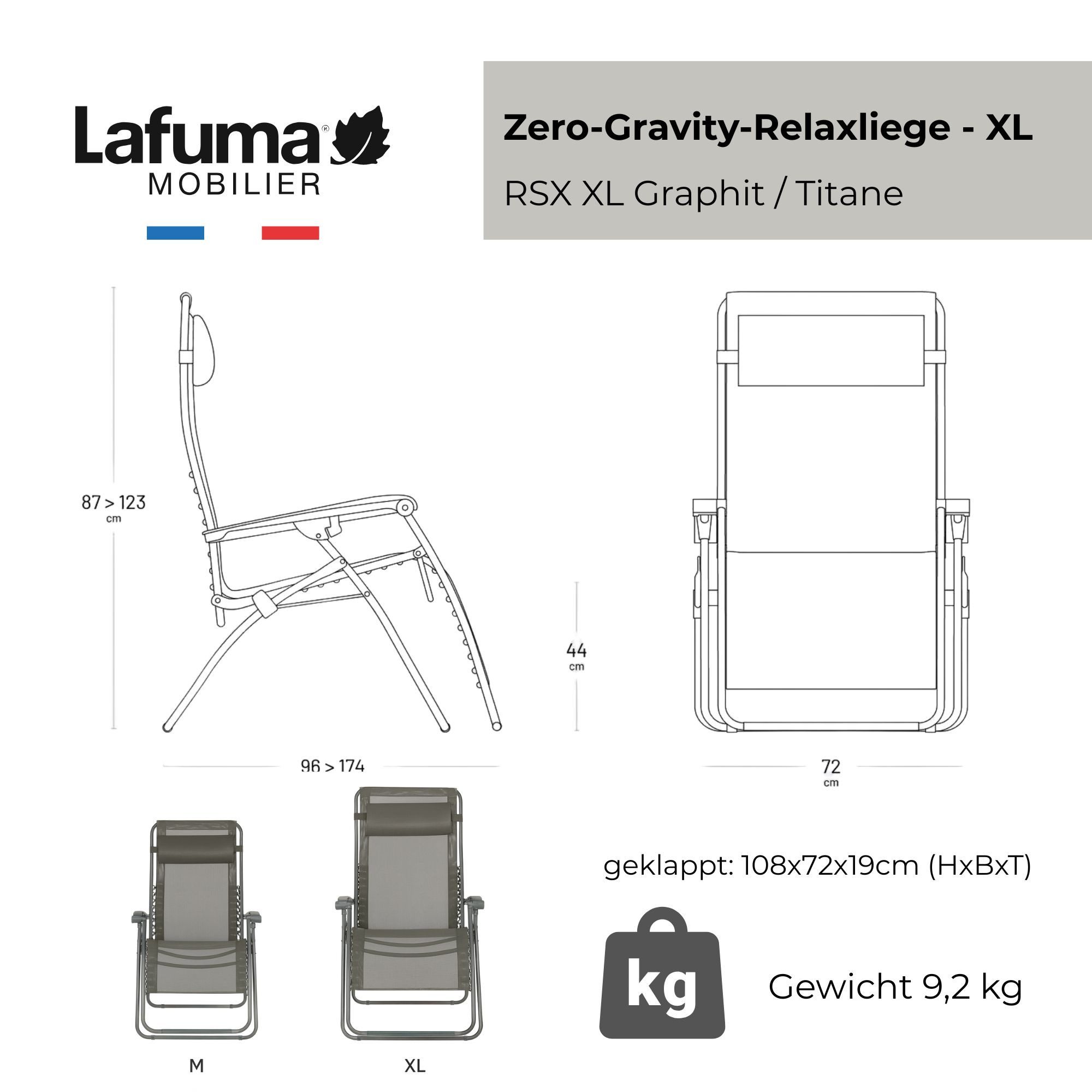 Lafuma Relaxliege Lafuma Relax Liegestuhl RSX Clip XL Graphit