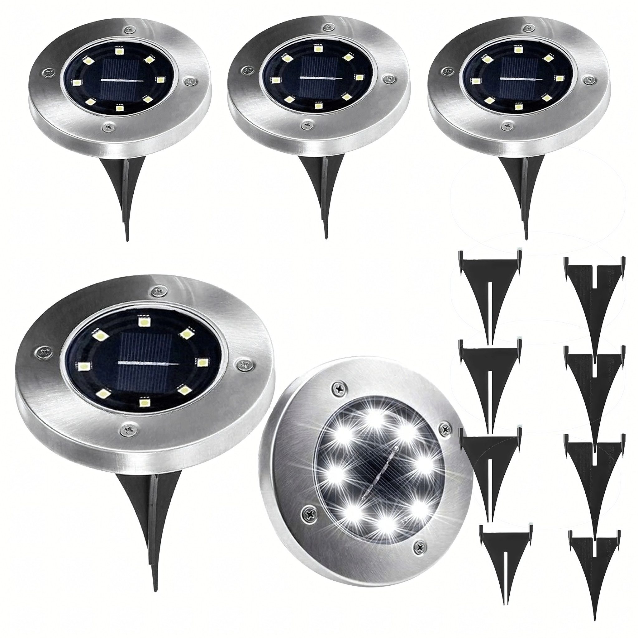 LA CUTE LED Solarleuchte 4x Solar LED Bodenleuchten mit Dämmerungssensor für Außen, 8 integrierte LEDs pro Lampe, solarbetrieben, Wetterfeste Solar-Bodenleuchten mit Dämmerungssensor