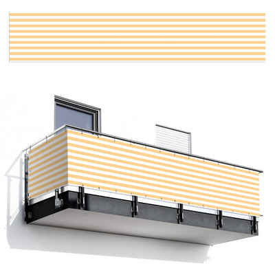 MuchoWow Balkonsichtschutz Muster - Streifen - Gelb - Weiß (1-St) Sichtschutz, Balkonbanner, Windschutz, 500x100 cm