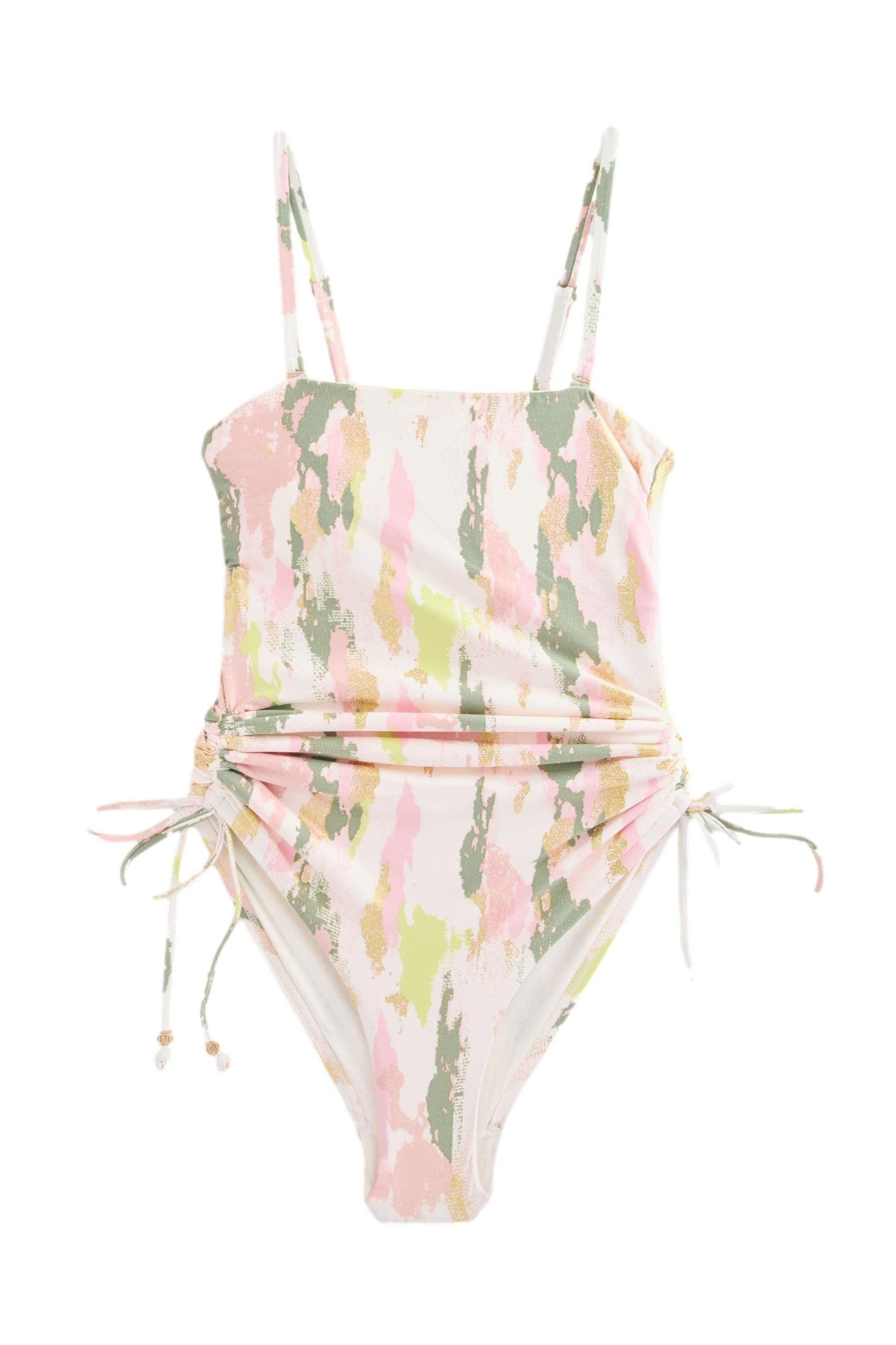 Next Badeanzug Bauchformender Bandeau-Badeanzug mit Beinrüschen günstig online kaufen