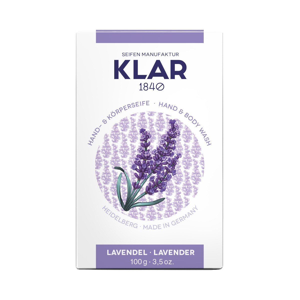 KLAR Seifenmanufaktor Handseife Klar Seifen Lavendelseife 100g, Cosmos zertifiziert, palmölfrei,für