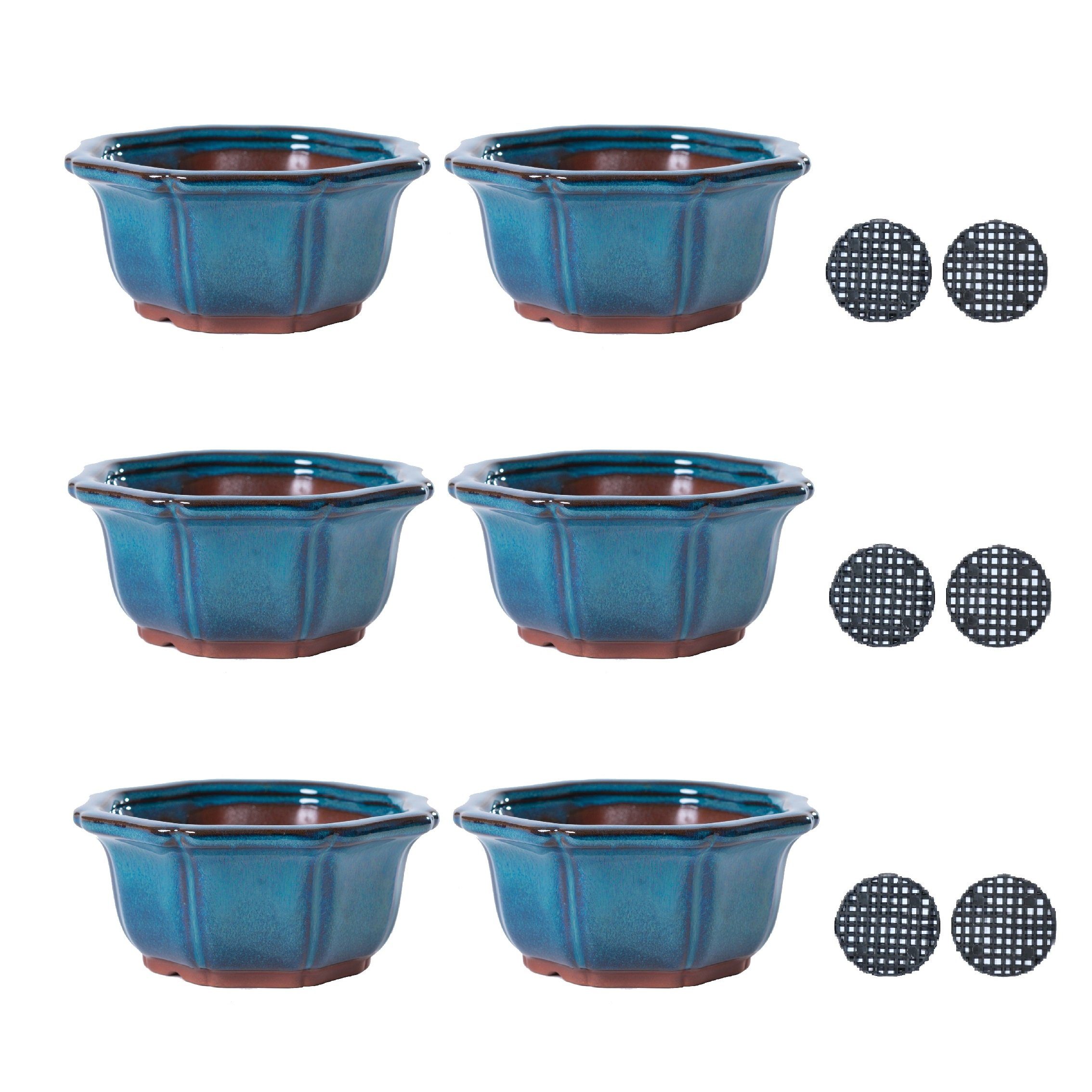 Jinfa Dekovase Jinfa Keramik-Bonsai-Töpfen in Mix Form mit Entwässerungslöchern 3 Stück (21,33Euro/Stück)Türkis