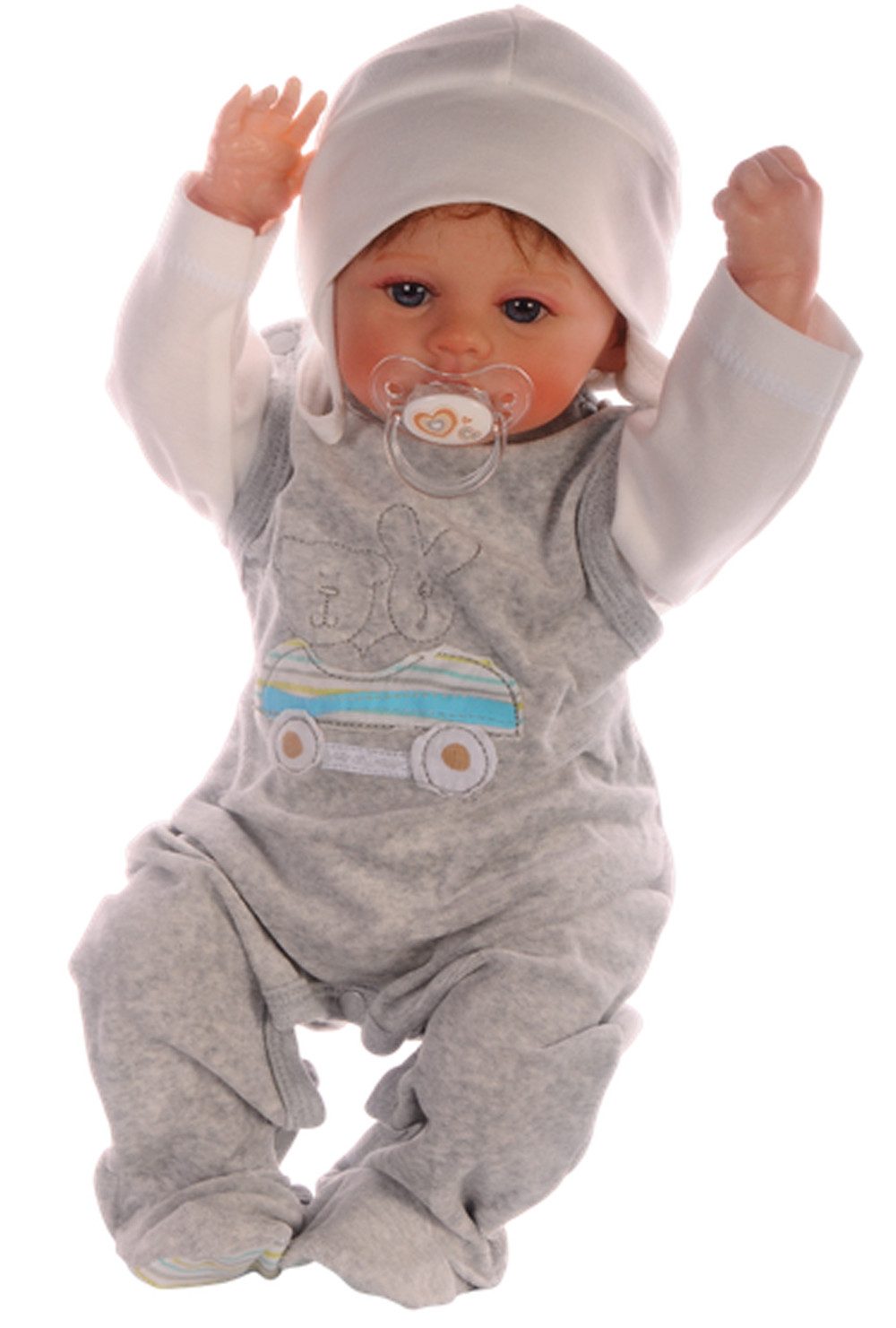 La Bortini Strampler Baby Strampler Langarmshirt Mütze Set in Grau Creme neutral kuschelig weich, warm 56 62 68 74 80